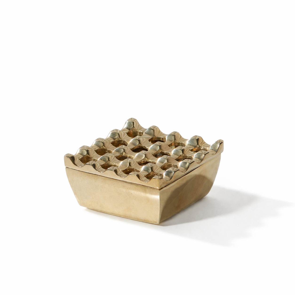 Moroccan Brass Ashtray with Lid - Grid Design