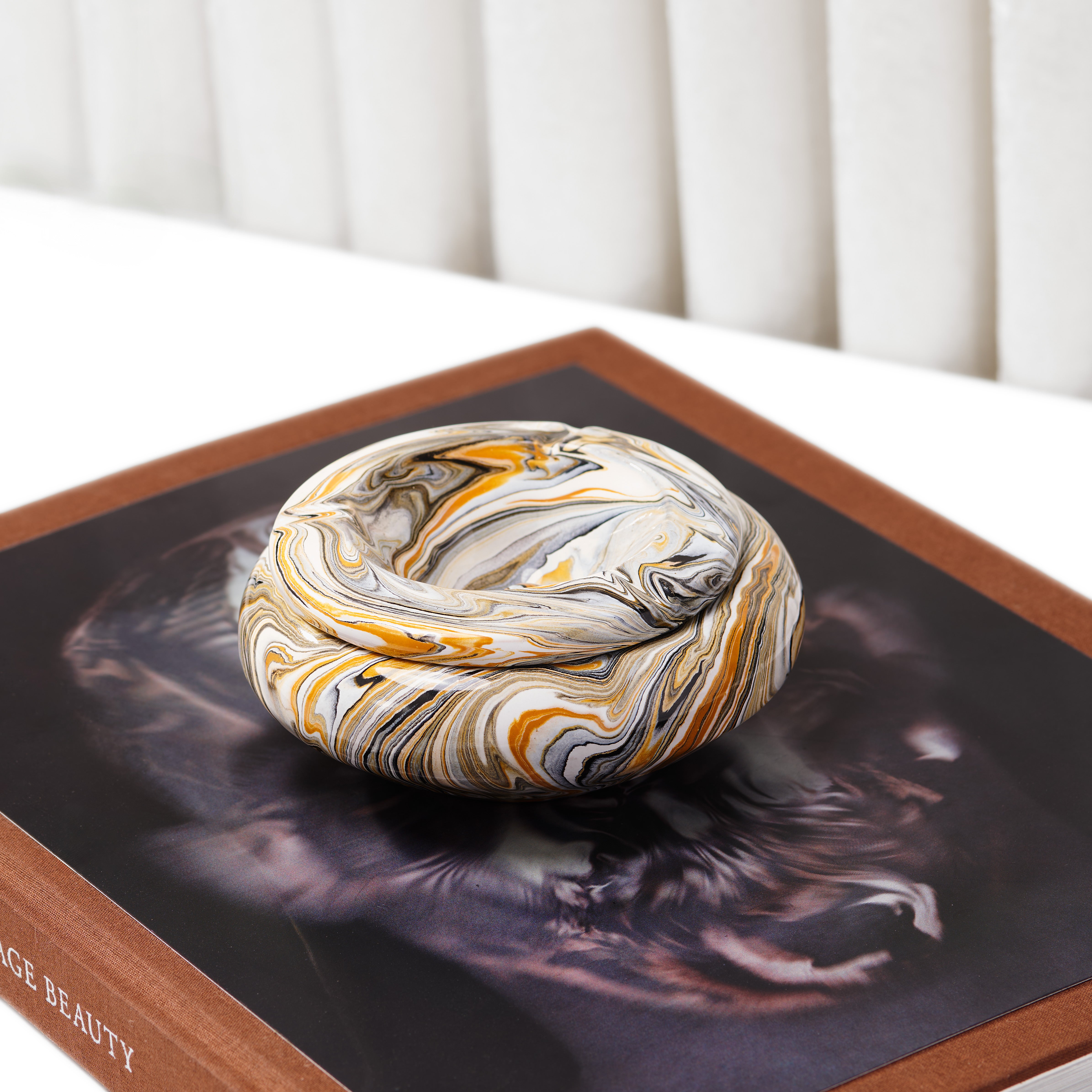 Handmade Swirled Acrylic Painting Ceramic Ashtray