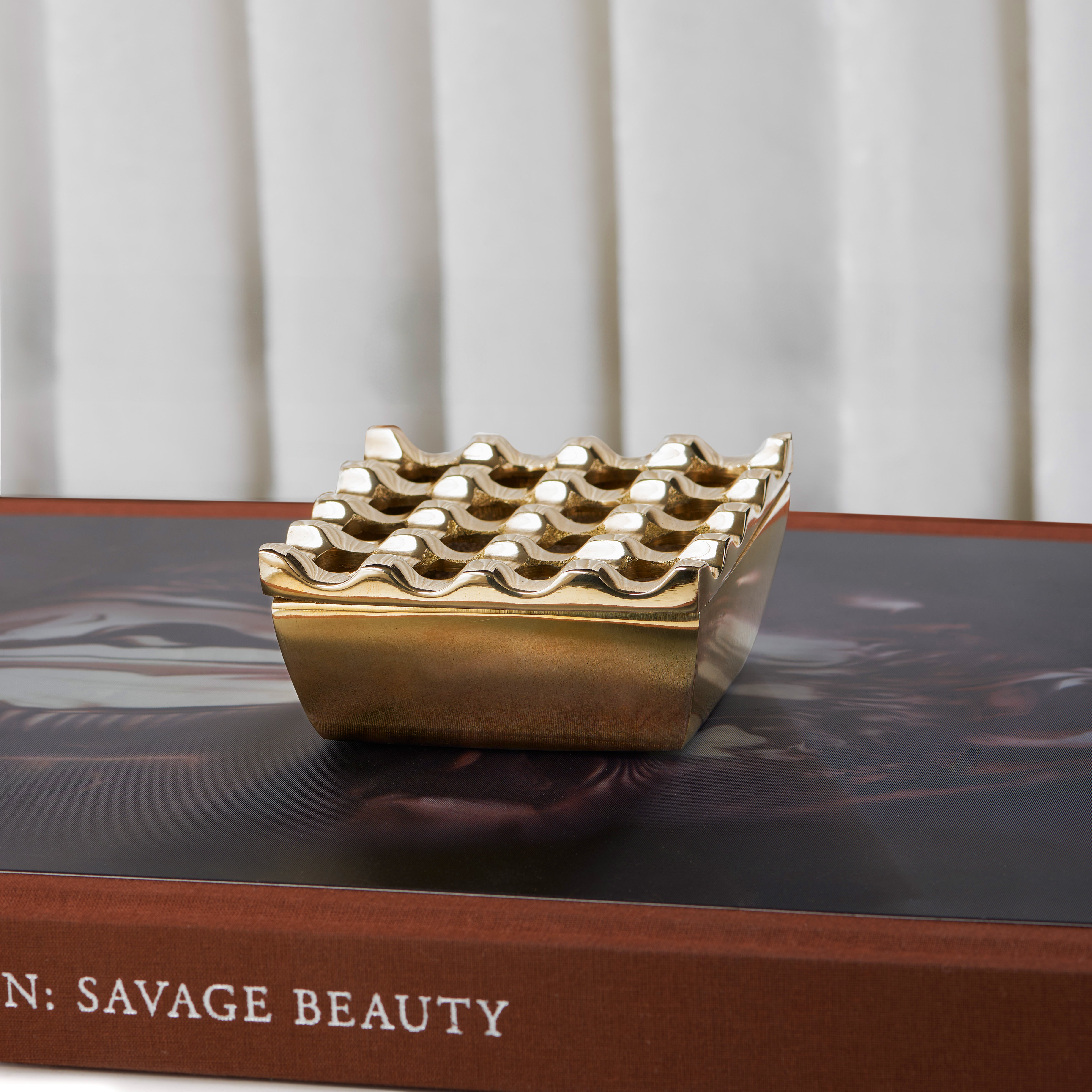 Moroccan Brass Ashtray with Lid - Grid Design