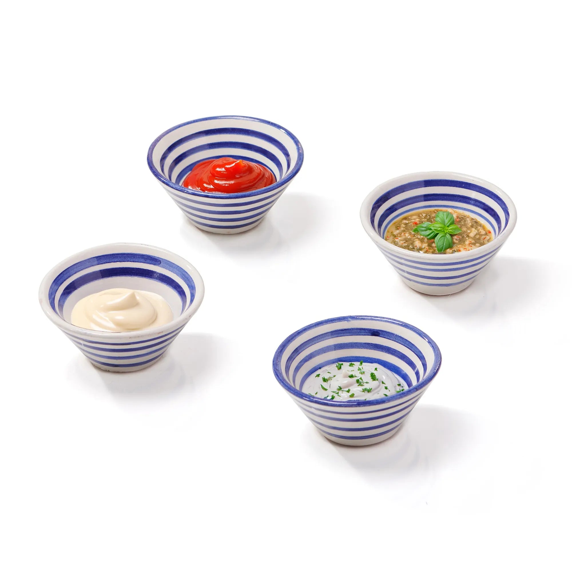Handmade Ceramic Striped Dip Bowls - Set of 4