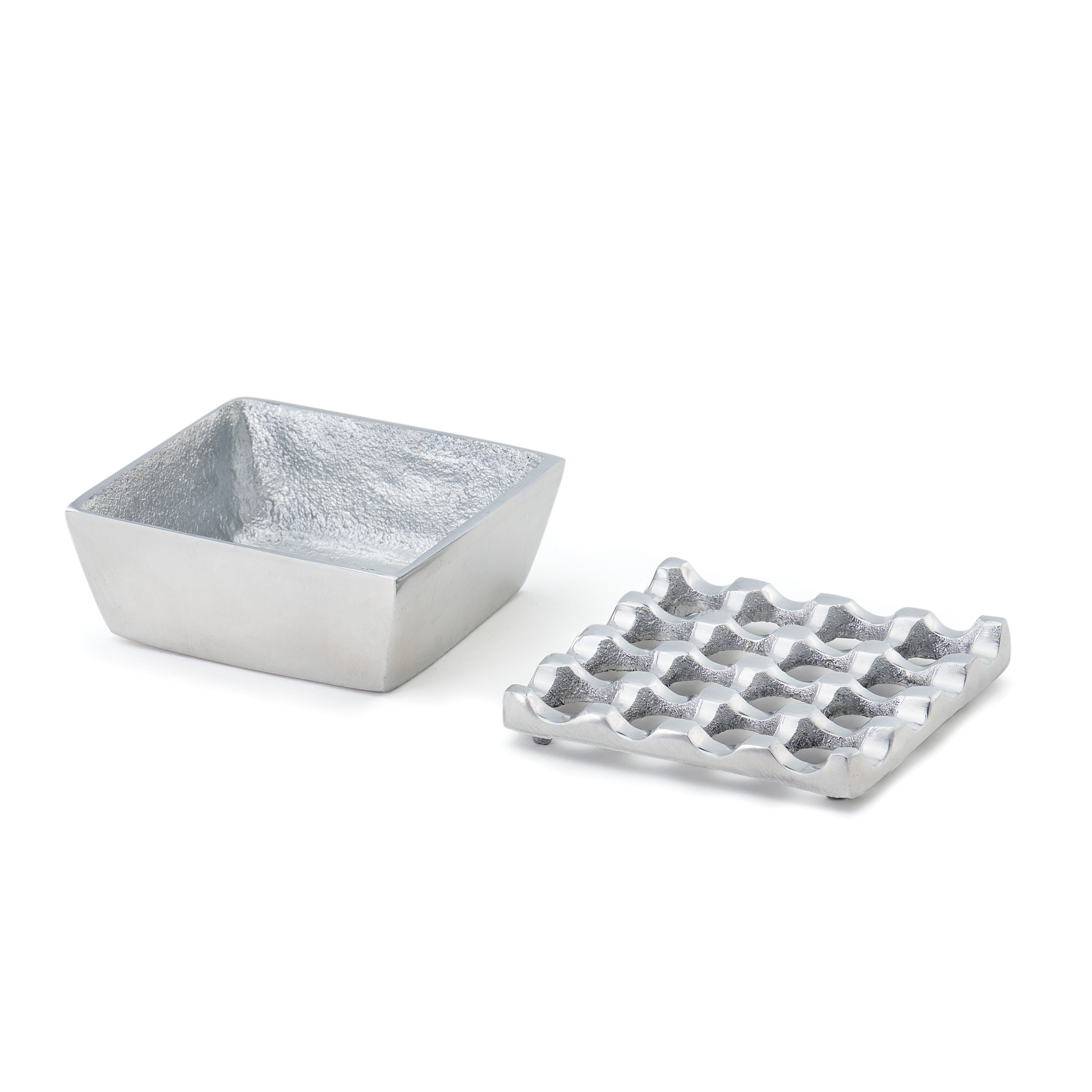 Moroccan Hand Hammered Aluminum Ashtray with Lid - Grid Design