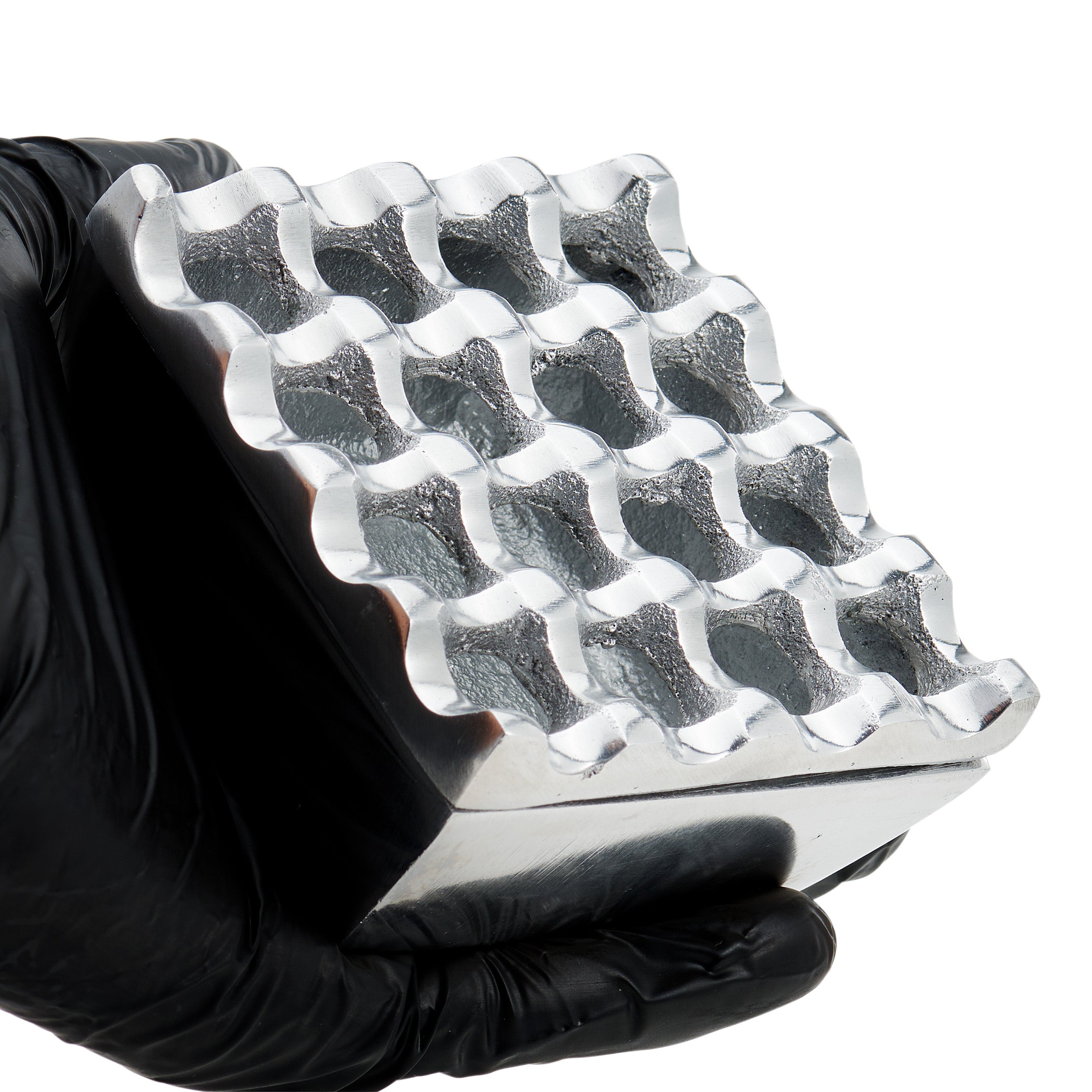 Moroccan Hand Hammered Aluminum Ashtray with Lid - Grid Design
