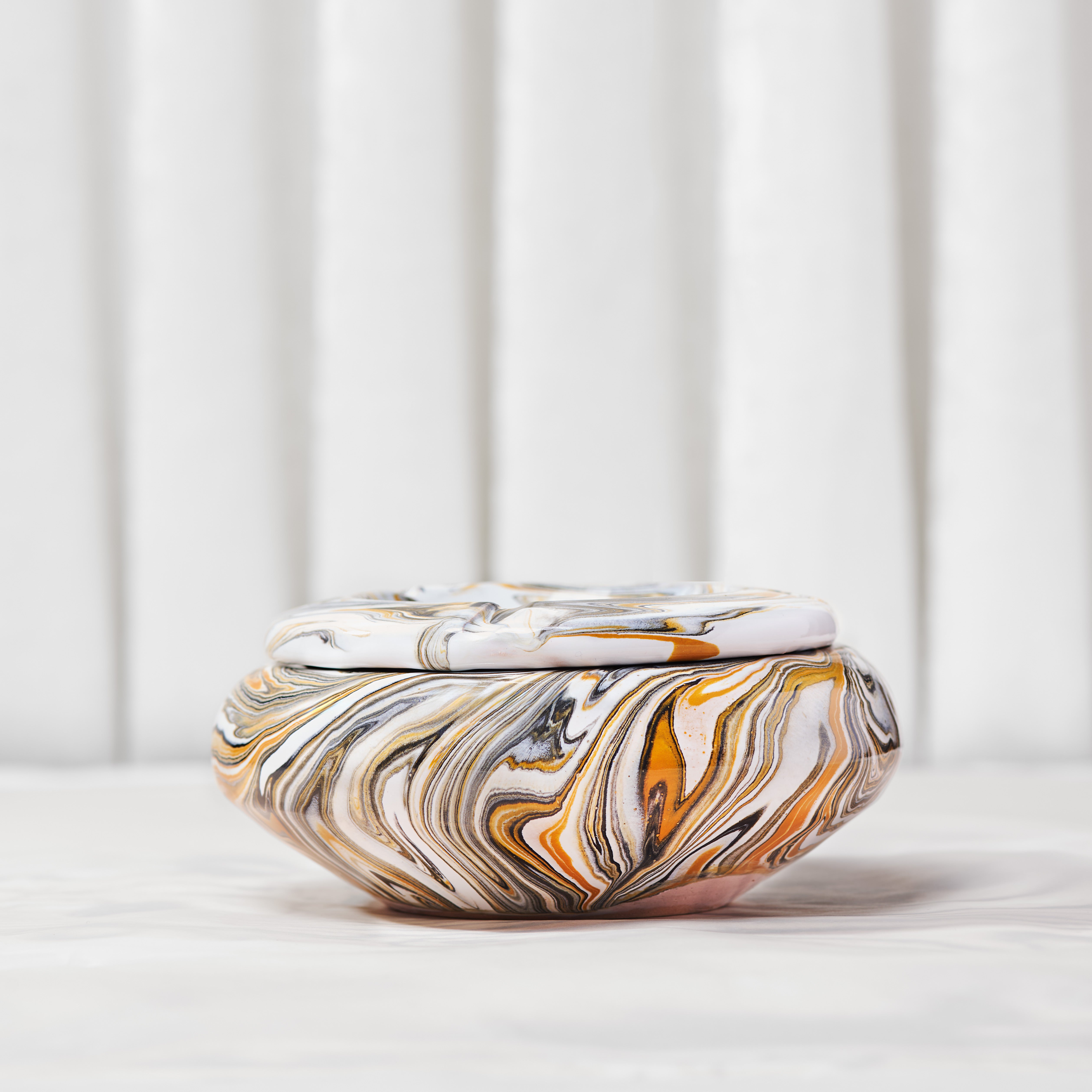 Handmade Swirled Acrylic Painting Ceramic Ashtray