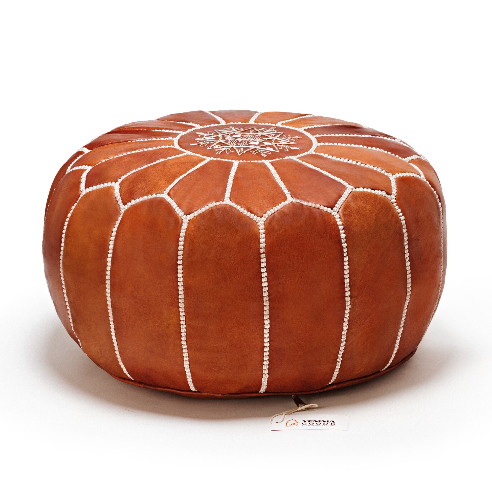 Moroccan Genuine Leather Ottoman - Black