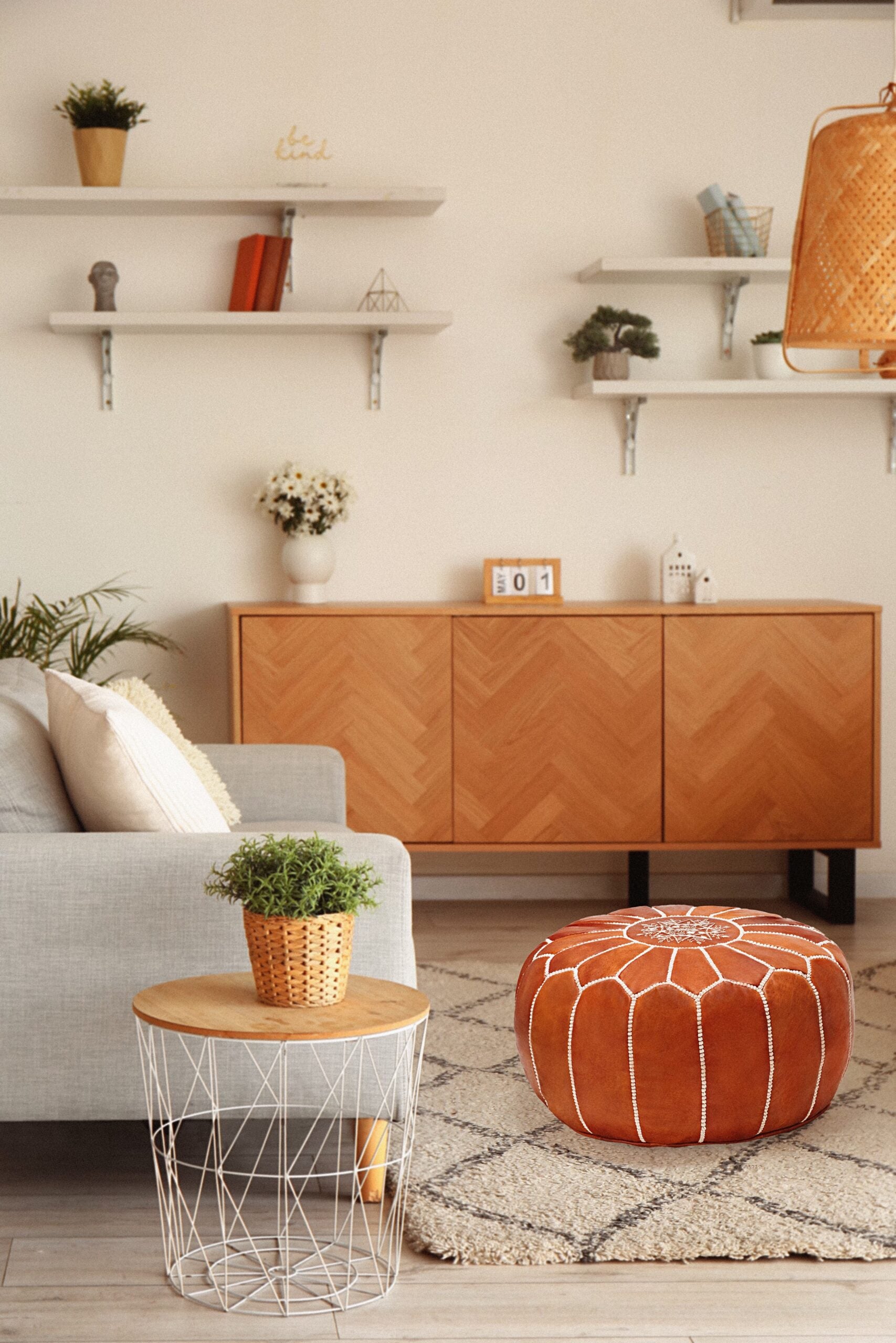 Moroccan Genuine Leather Ottoman