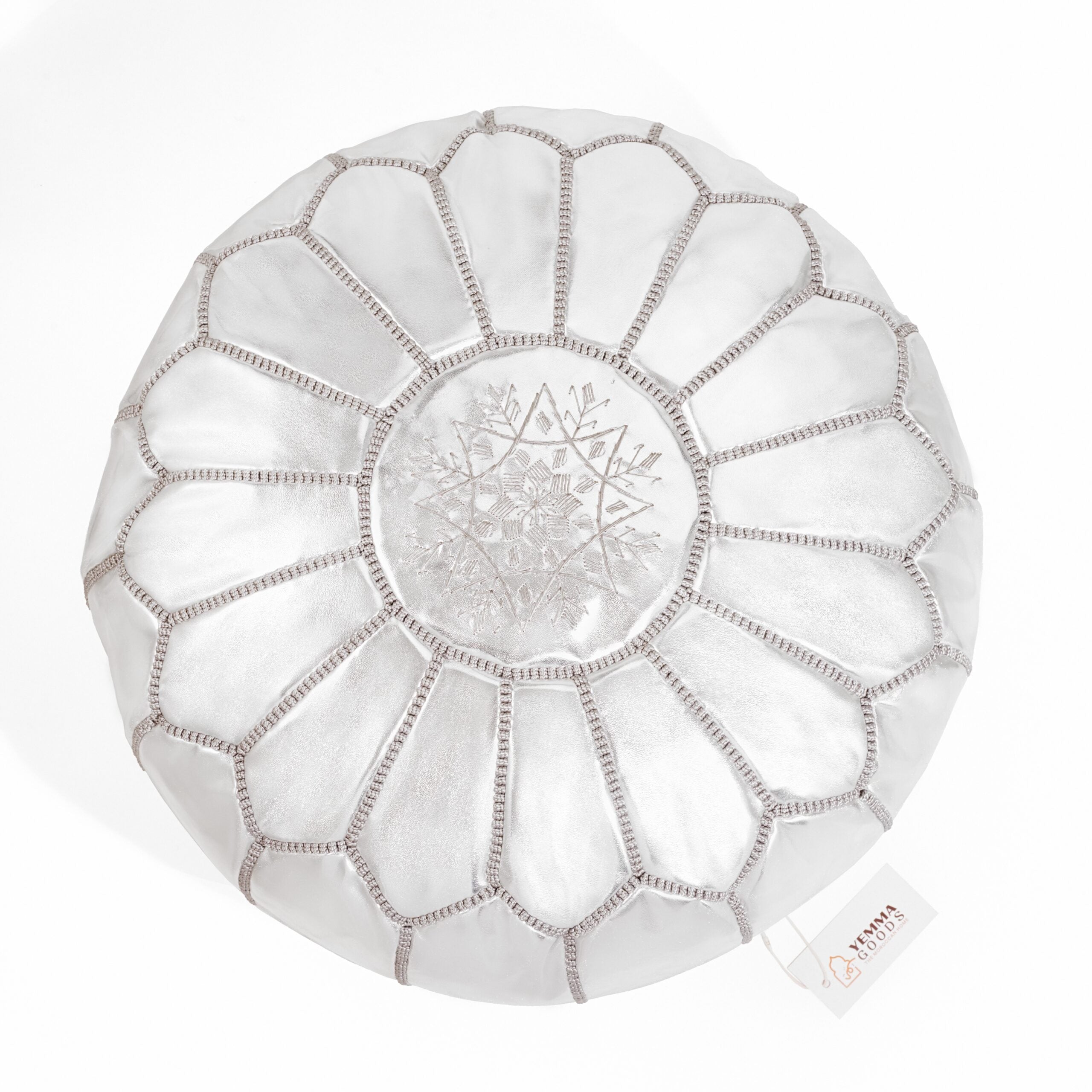 Moroccan Genuine Leather Ottoman - Silver