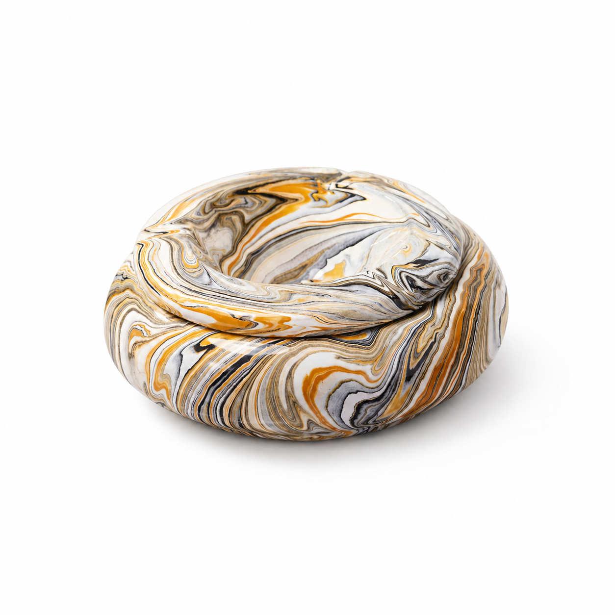 handmade ceramic ashtray with swirling decorative paint,with removable lid