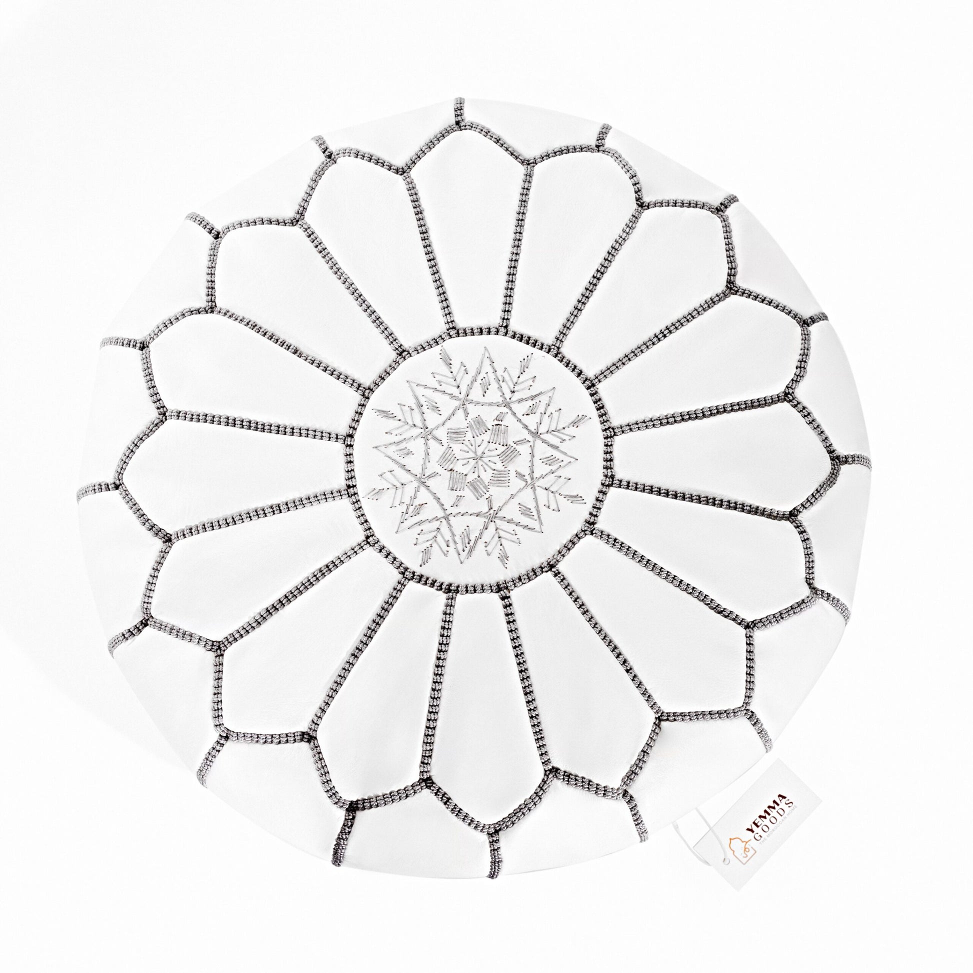 Moroccan Genuine Leather Ottoman - White by Grey