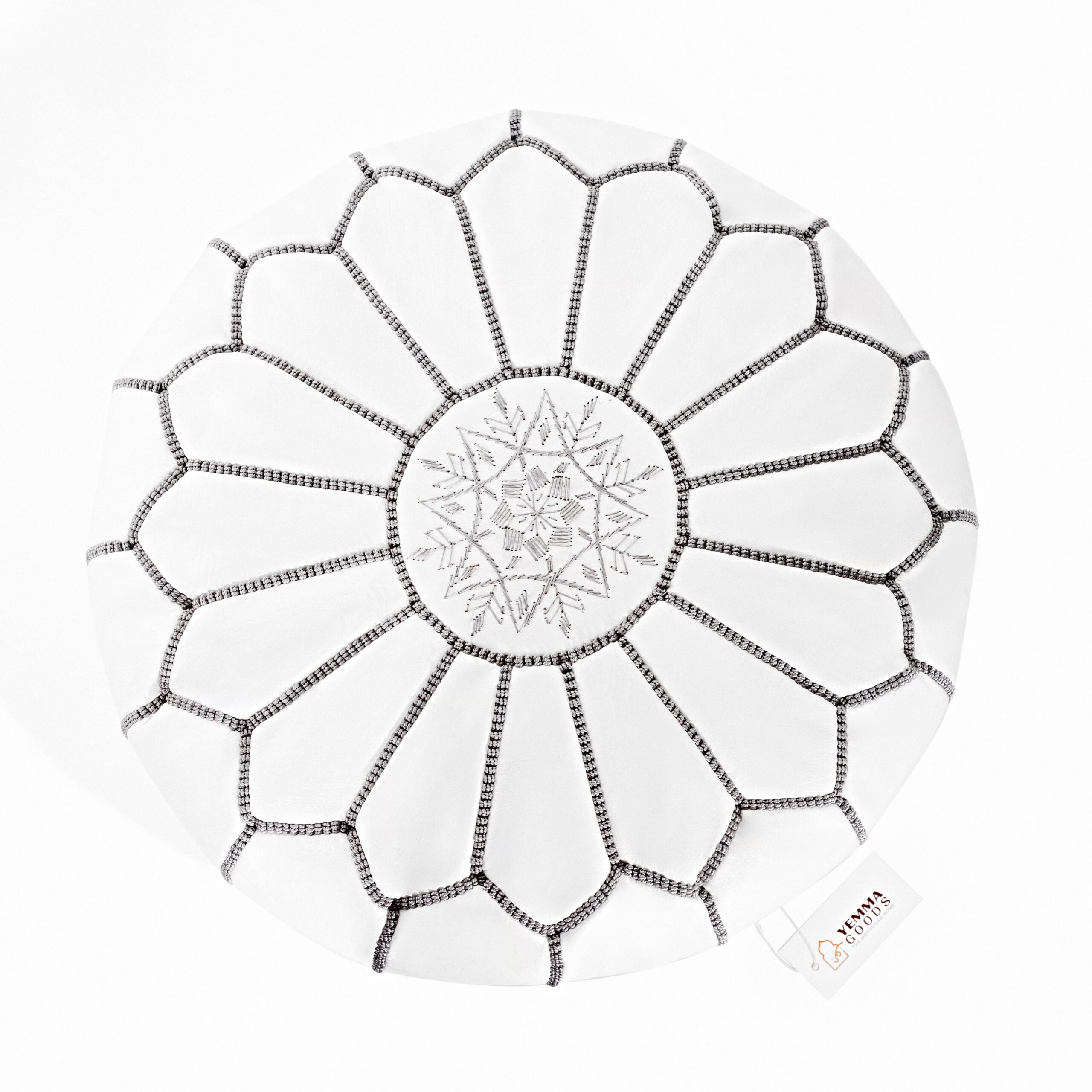 Moroccan Genuine Leather Ottoman - White by Grey