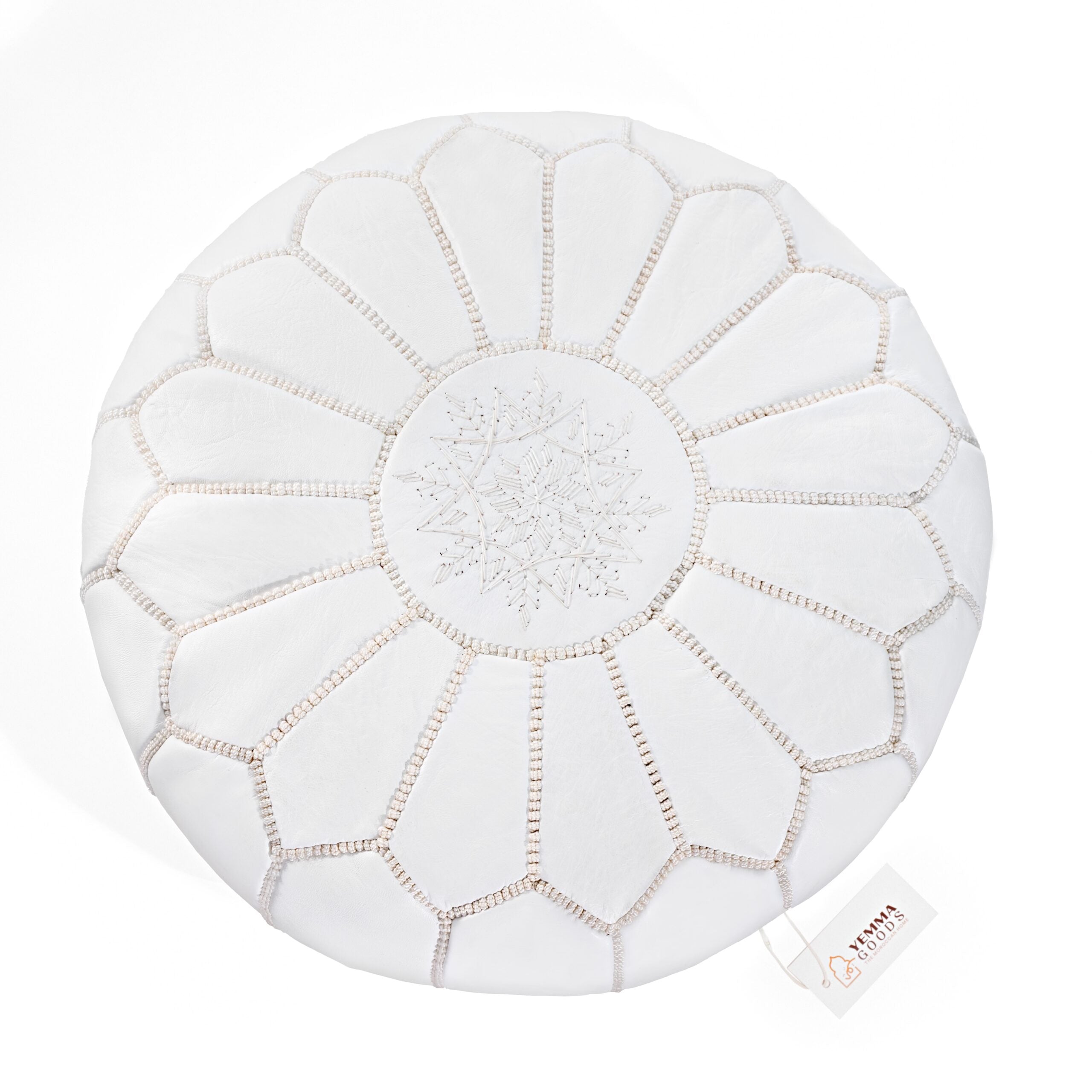 Moroccan Genuine Leather Ottoman - White by White