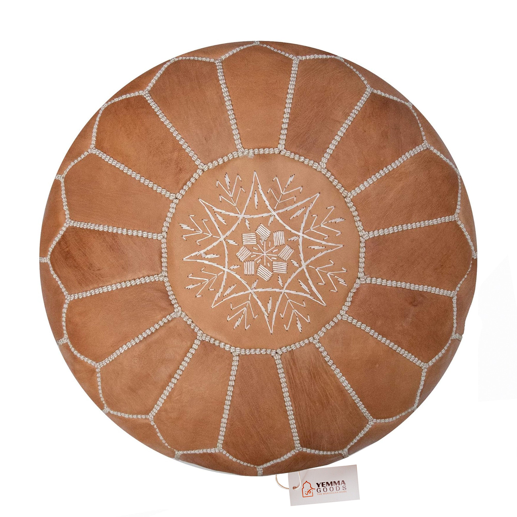 Moroccan Genuine Leather Ottoman - Tan
