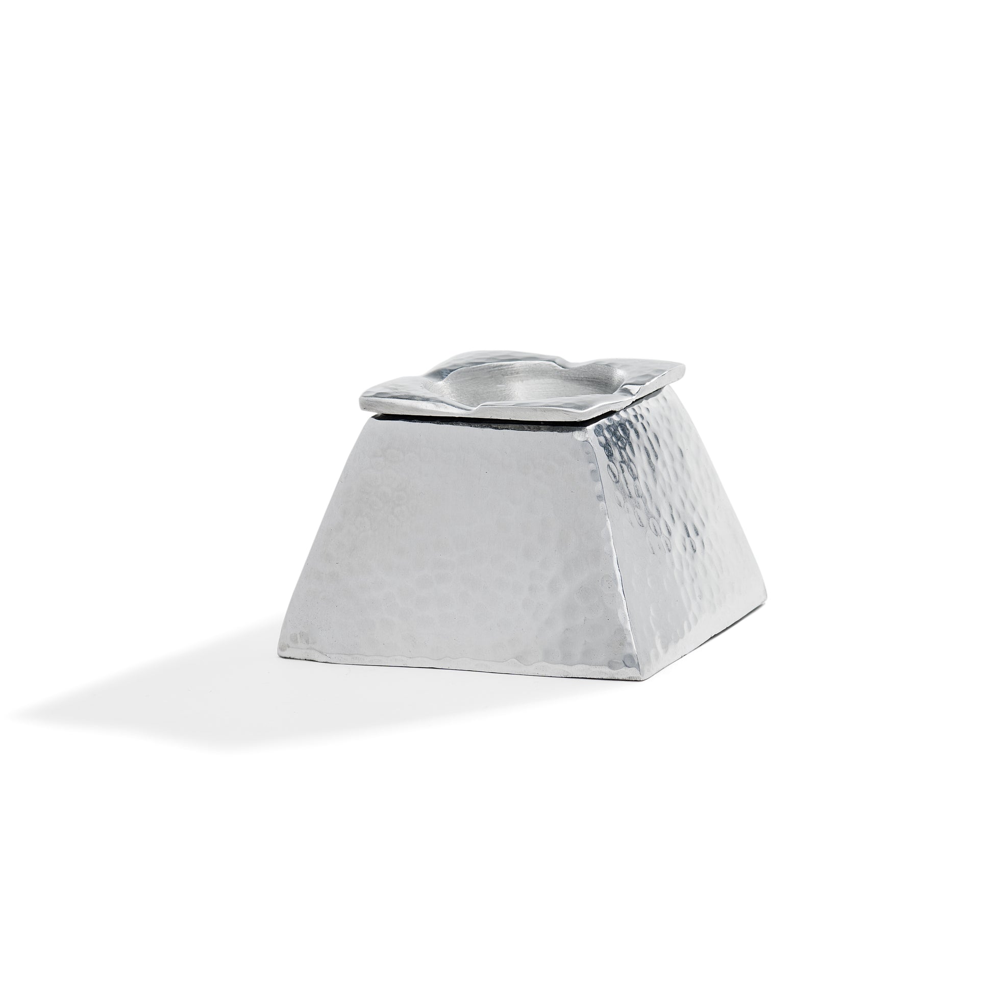 Silver metallic Ashtray with a textured surface on a white background