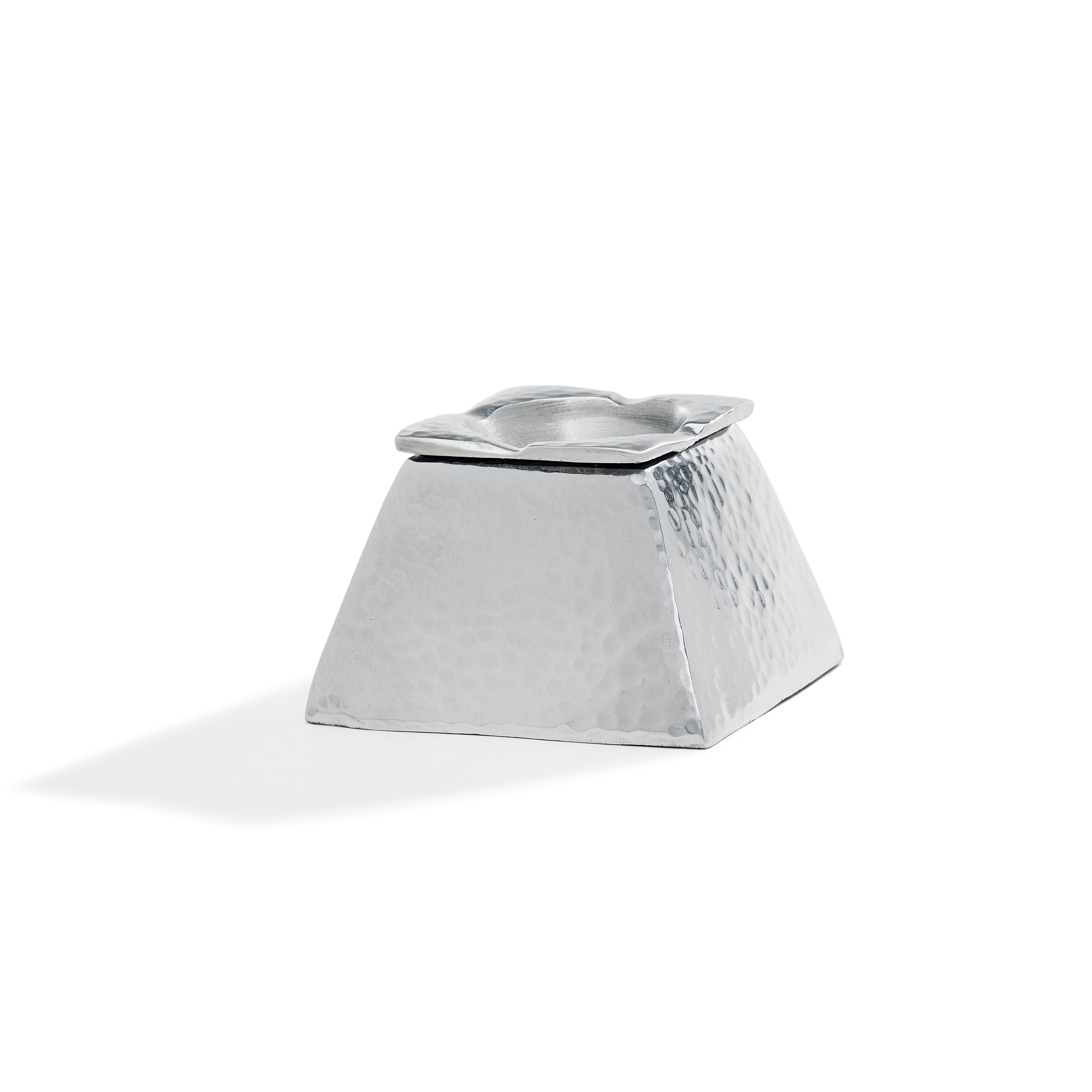 Silver metallic Ashtray with a textured surface on a white background