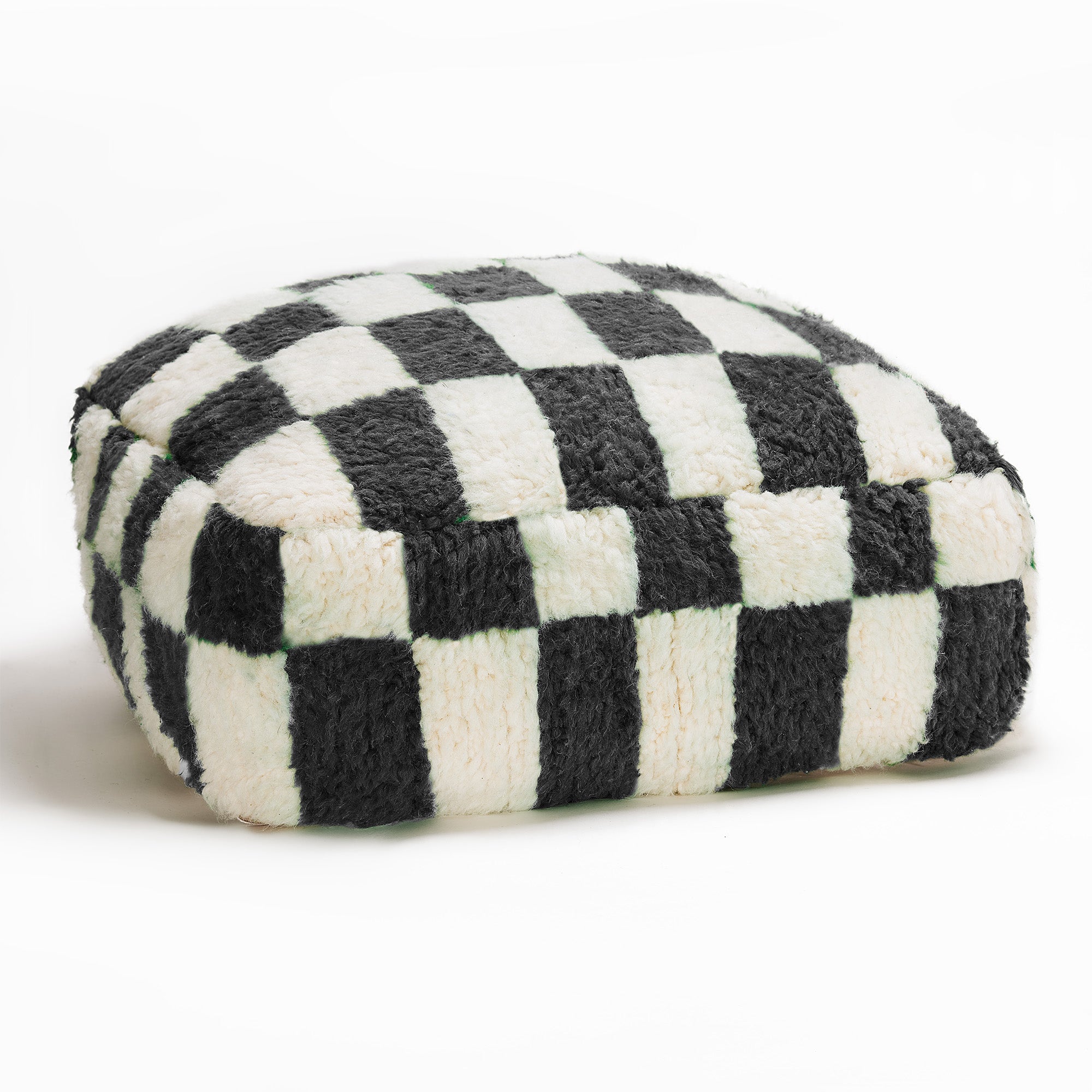 Handmade Moroccan Checkered Wool Pouf – Beni Ouarain Floor Cushion