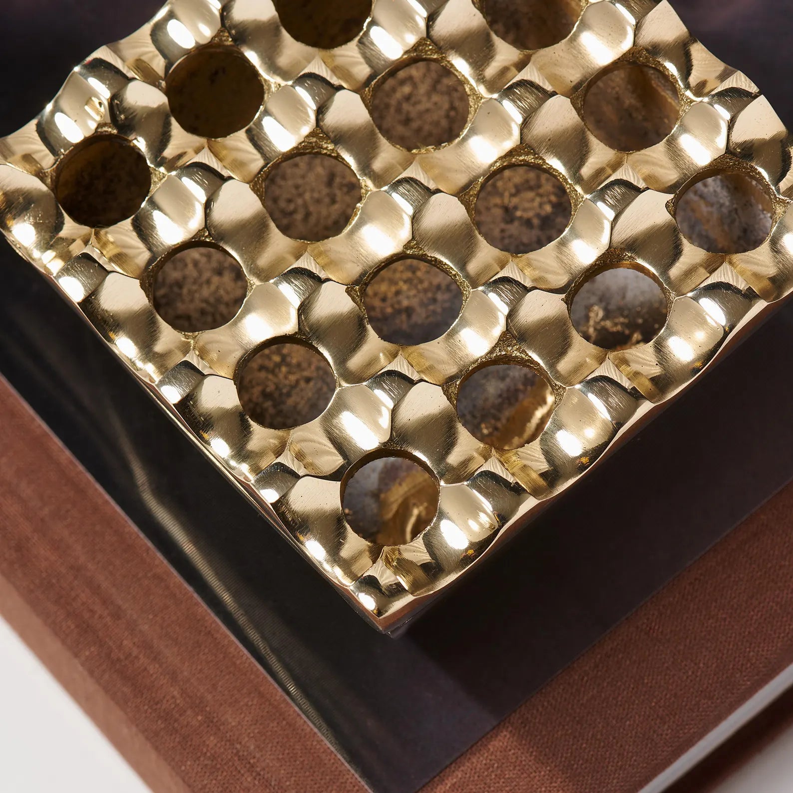 Moroccan Brass Ashtray with Lid - Grid Design