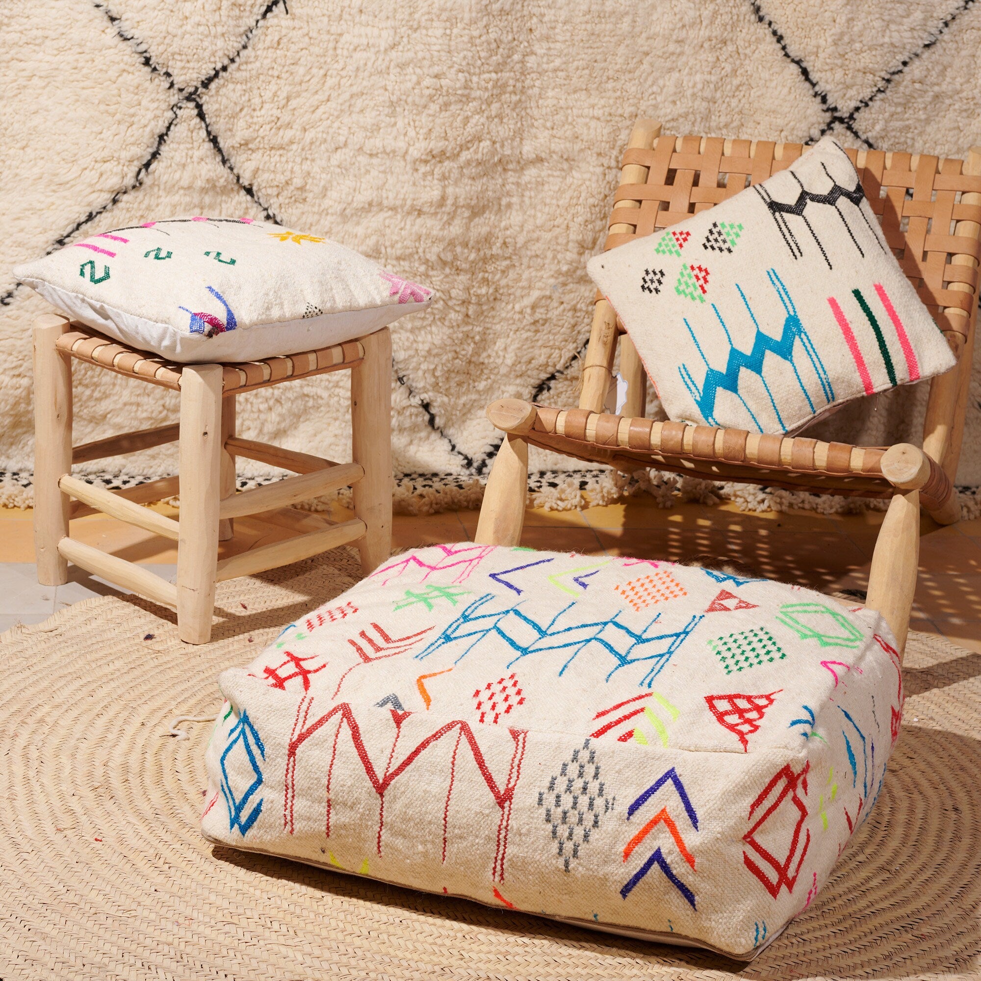 Handmade Beni Ourain Wool Floor Pouf