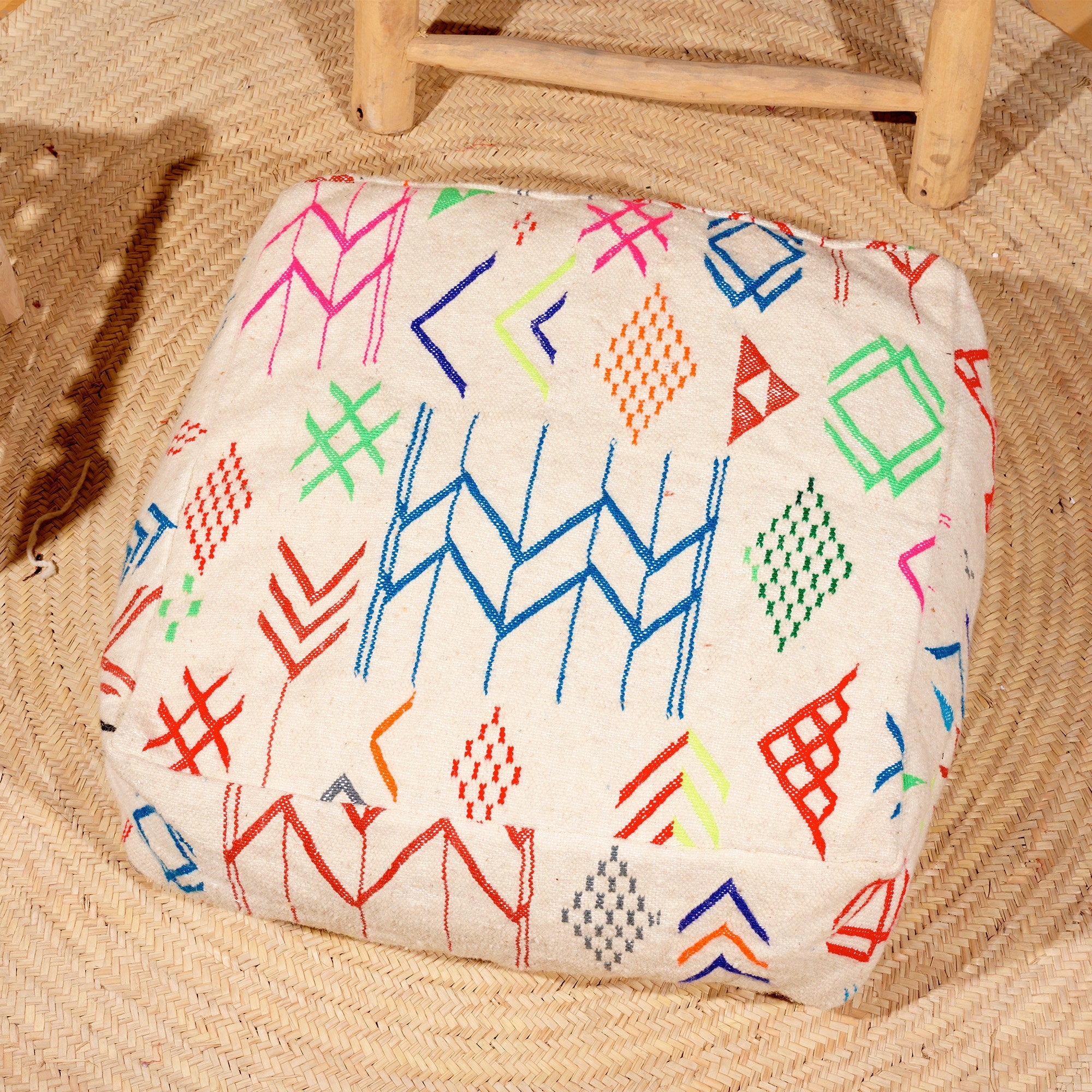 Handmade Beni Ourain Wool Floor Pouf