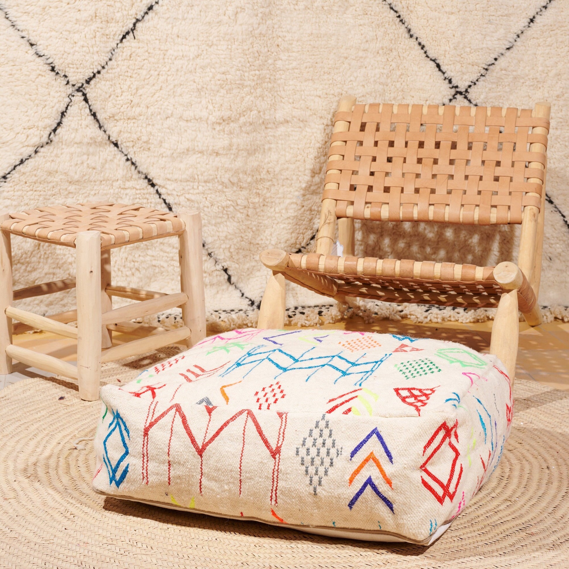 Handmade Beni Ourain Wool Floor Pouf