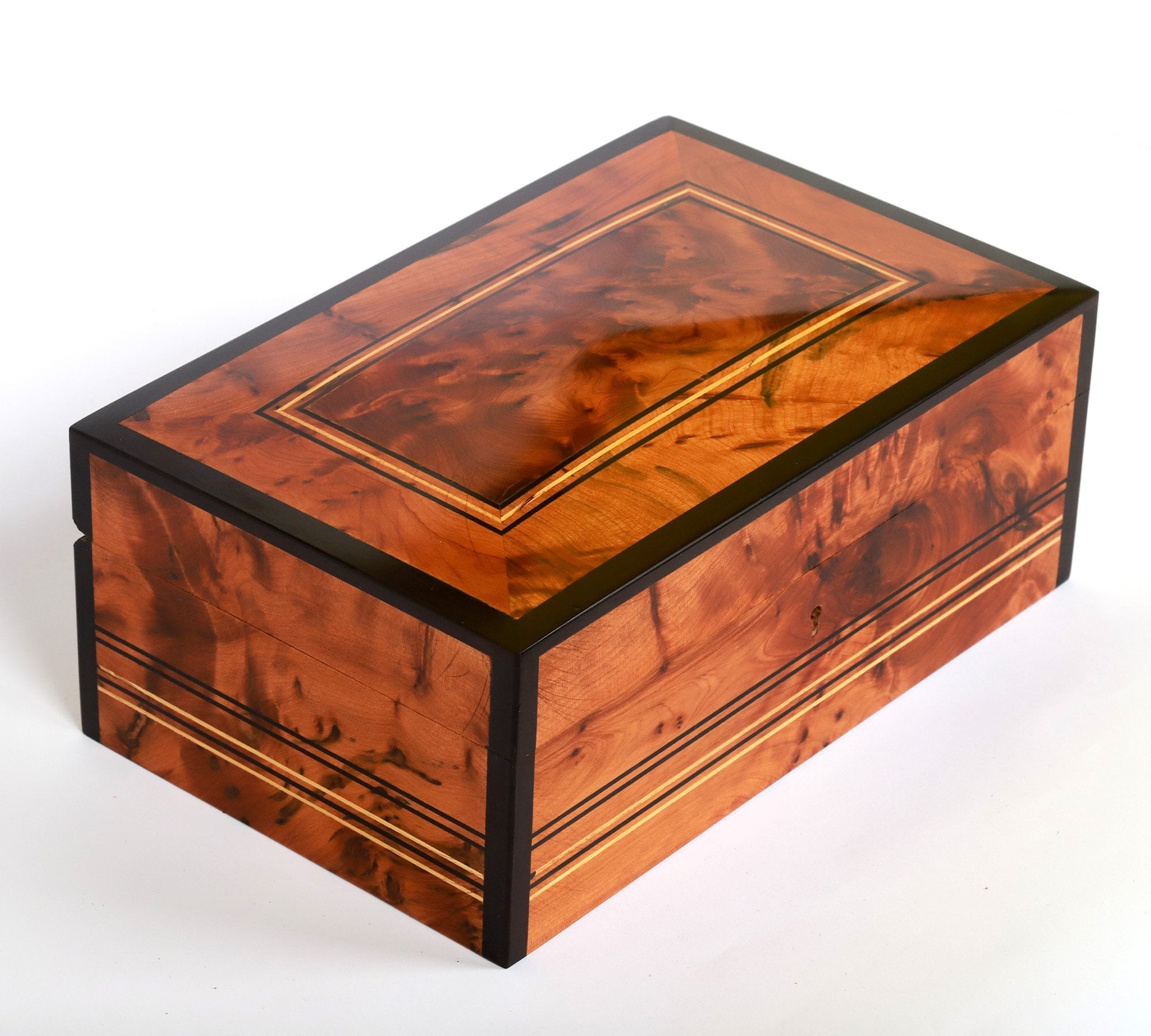 Lockable Thuya Burl Wood Box: Moroccan Jewelry Box with Cedar Accents