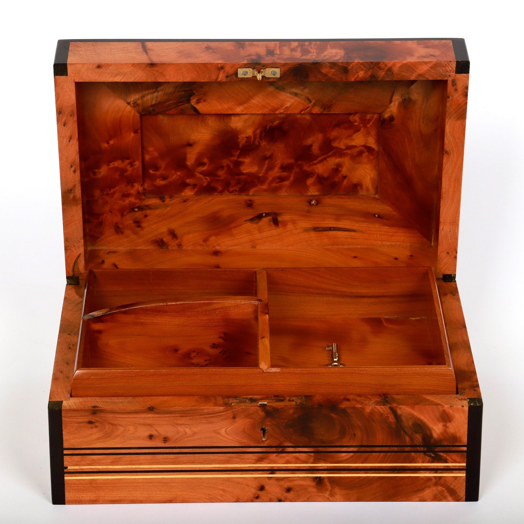 Lockable Thuya Burl Wood Box: Moroccan Jewelry Box with Cedar Accents