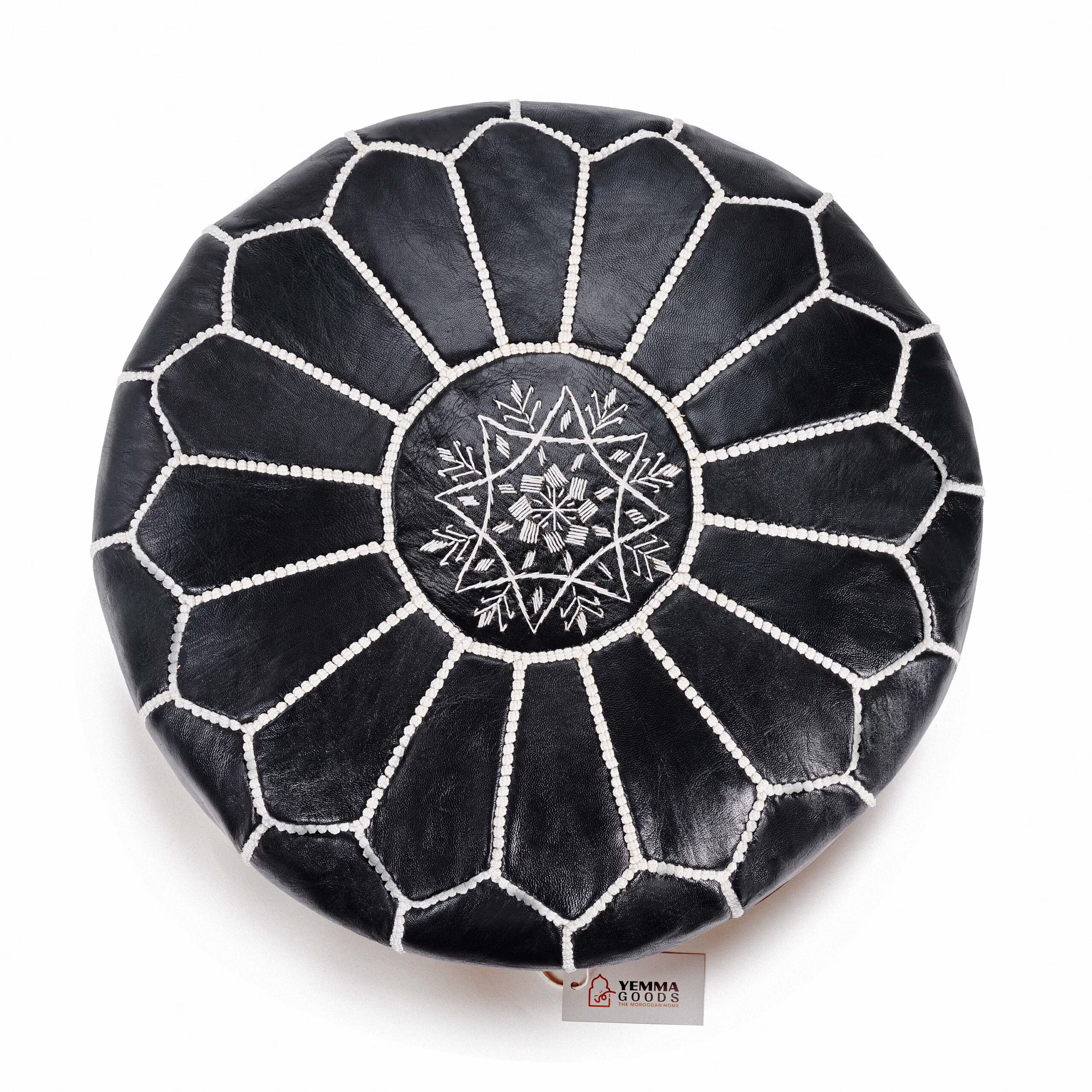 Moroccan Genuine Leather Embroidered Ottoman