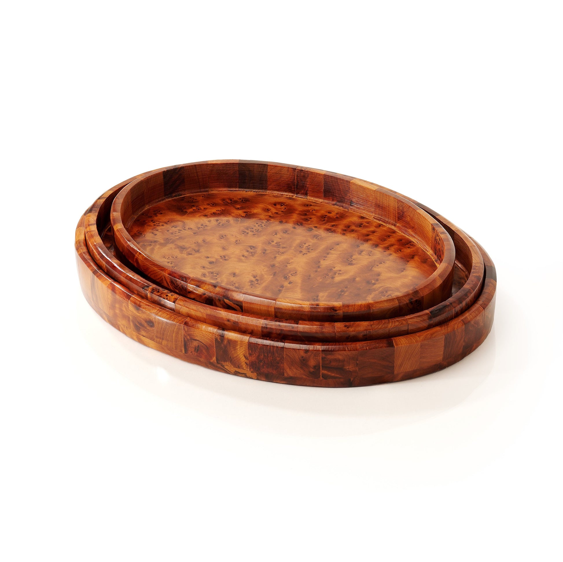 Thuya Wood Burl Veneer Trays Set of 3
