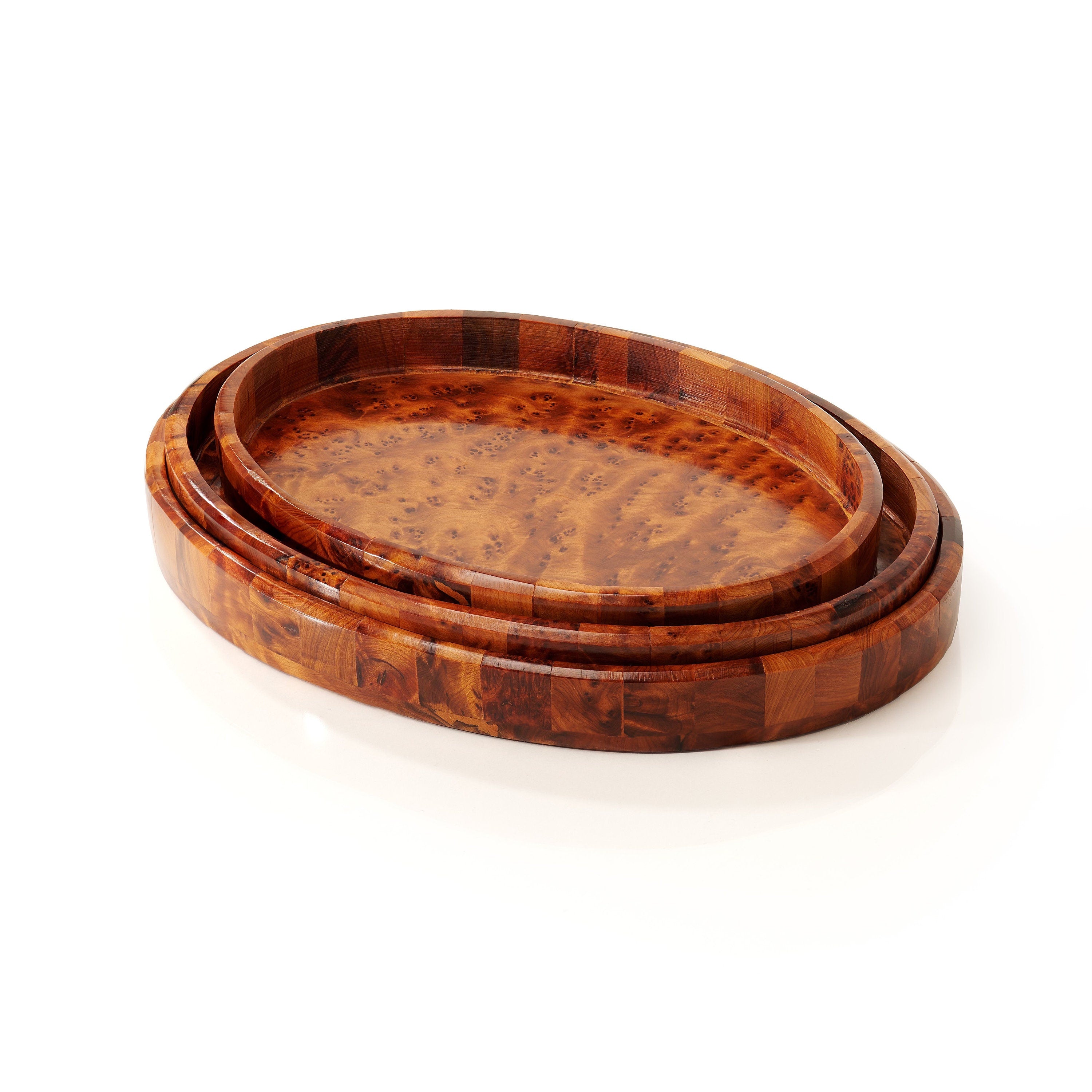 Thuya Wood Burl Veneer Trays Set of 3