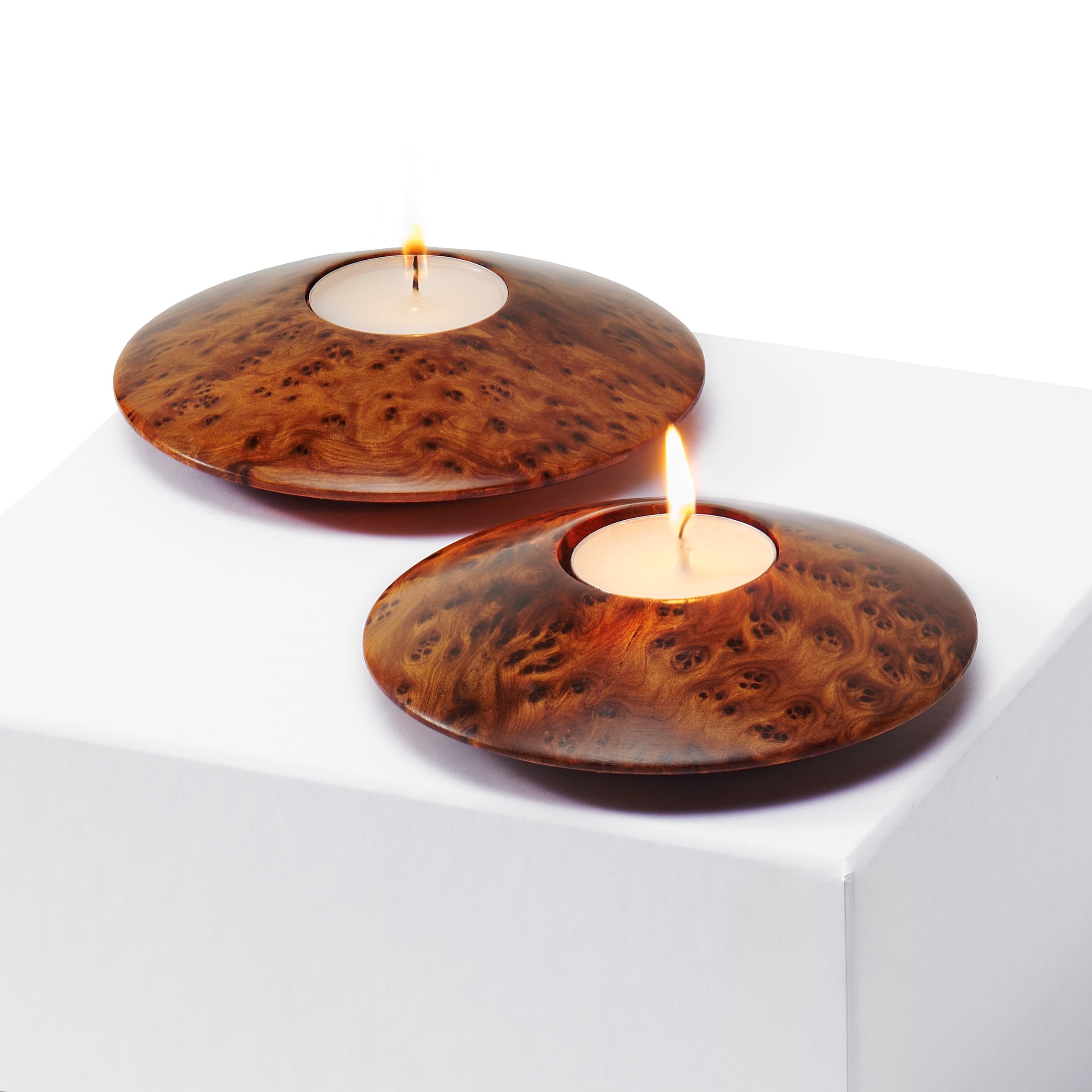 Thuya Wood Burl Tea Light Candle Holders Set of 2