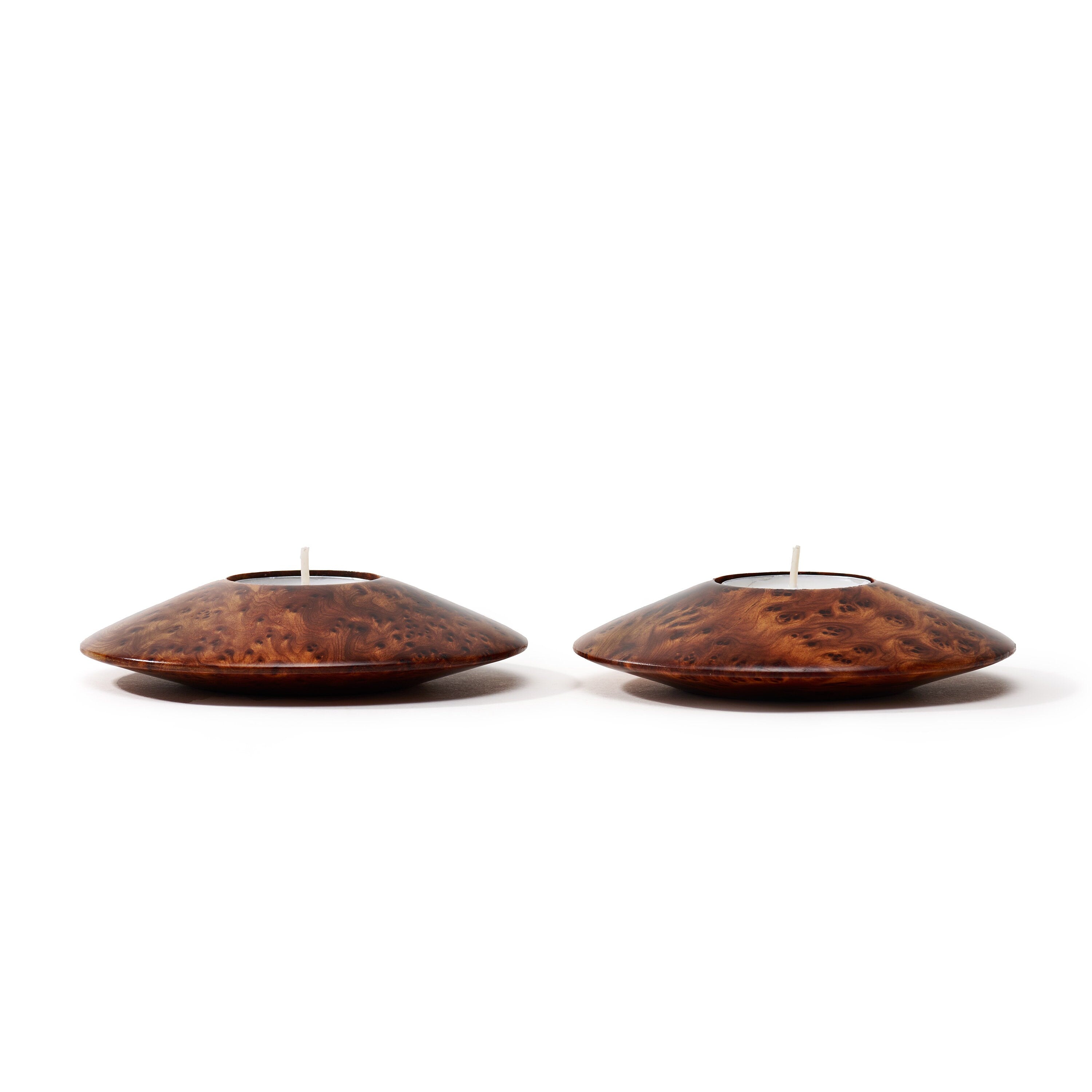 Thuya Wood Burl Tea Light Candle Holders Set of 2