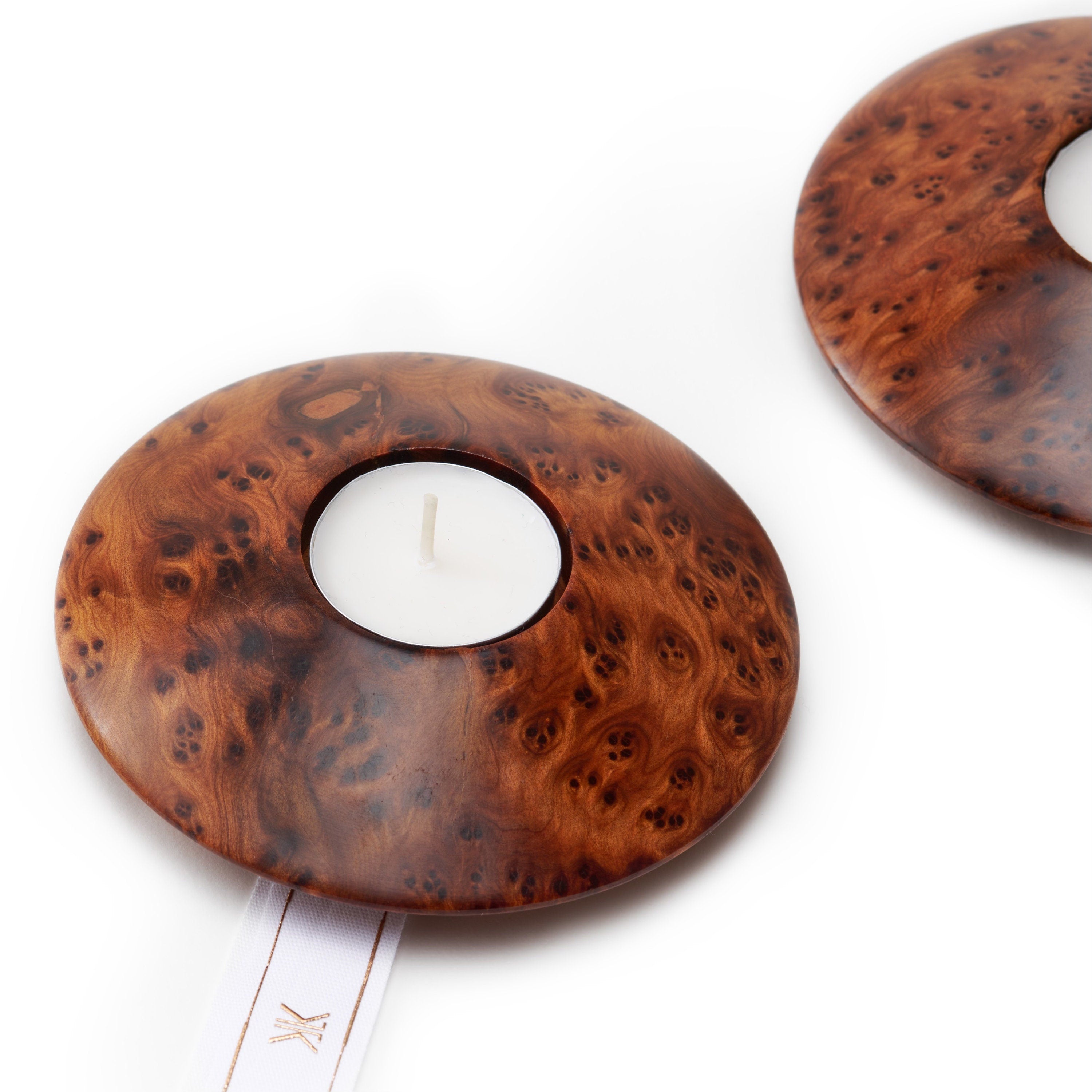 Thuya Wood Burl Tea Light Candle Holders Set of 2