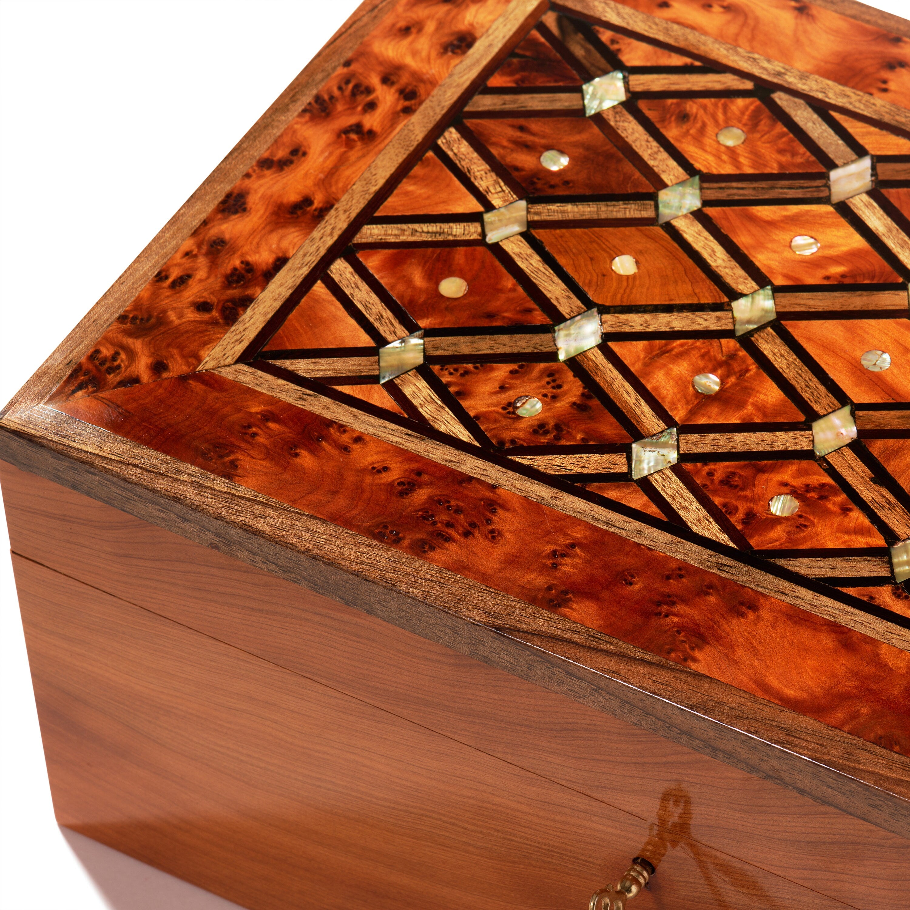 Handmade Moroccan Thuya Wood Jewelry Box: Mother of Pearl Inlay (12x8")