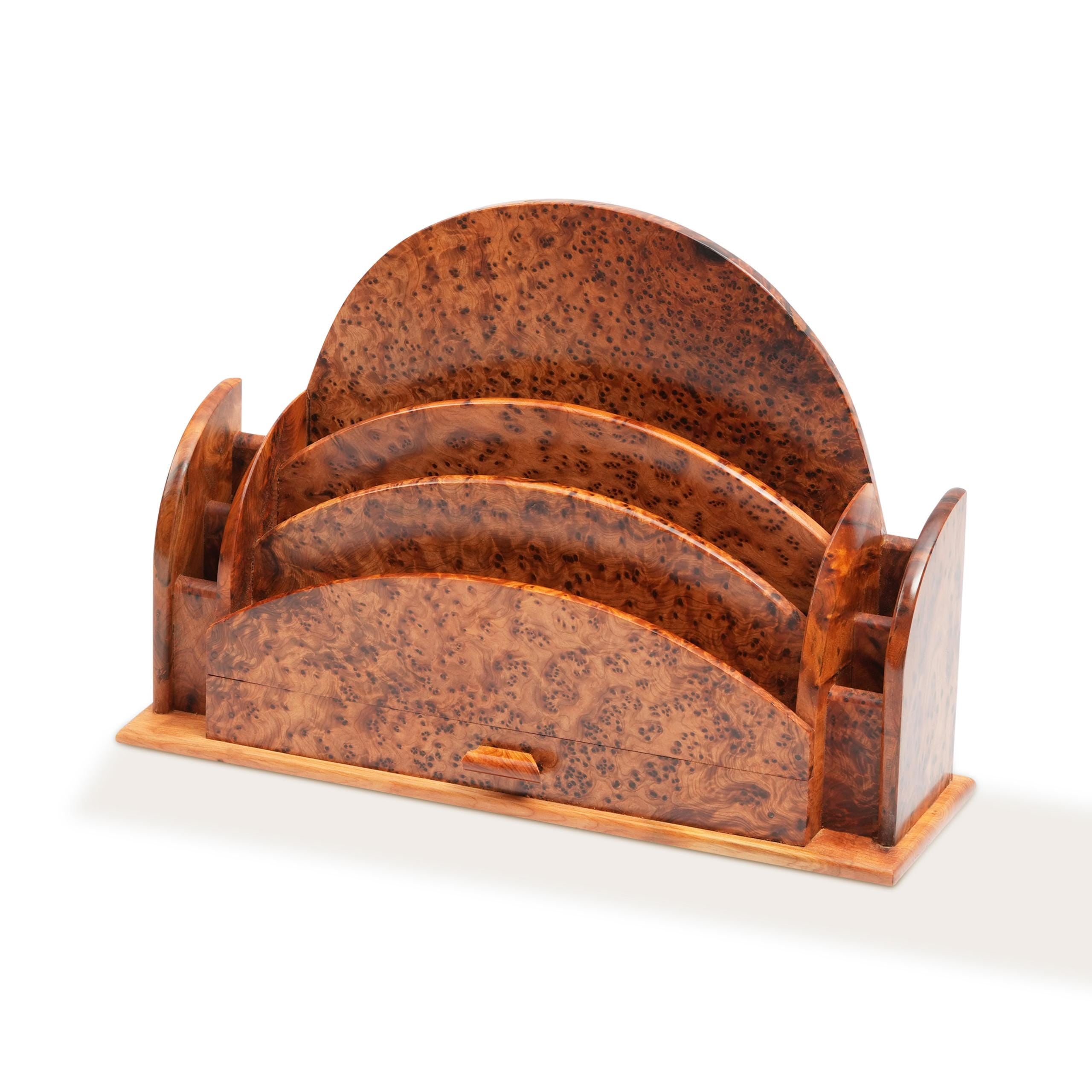 Handcrafted Thuya Burl Desk Organizer with Drawer