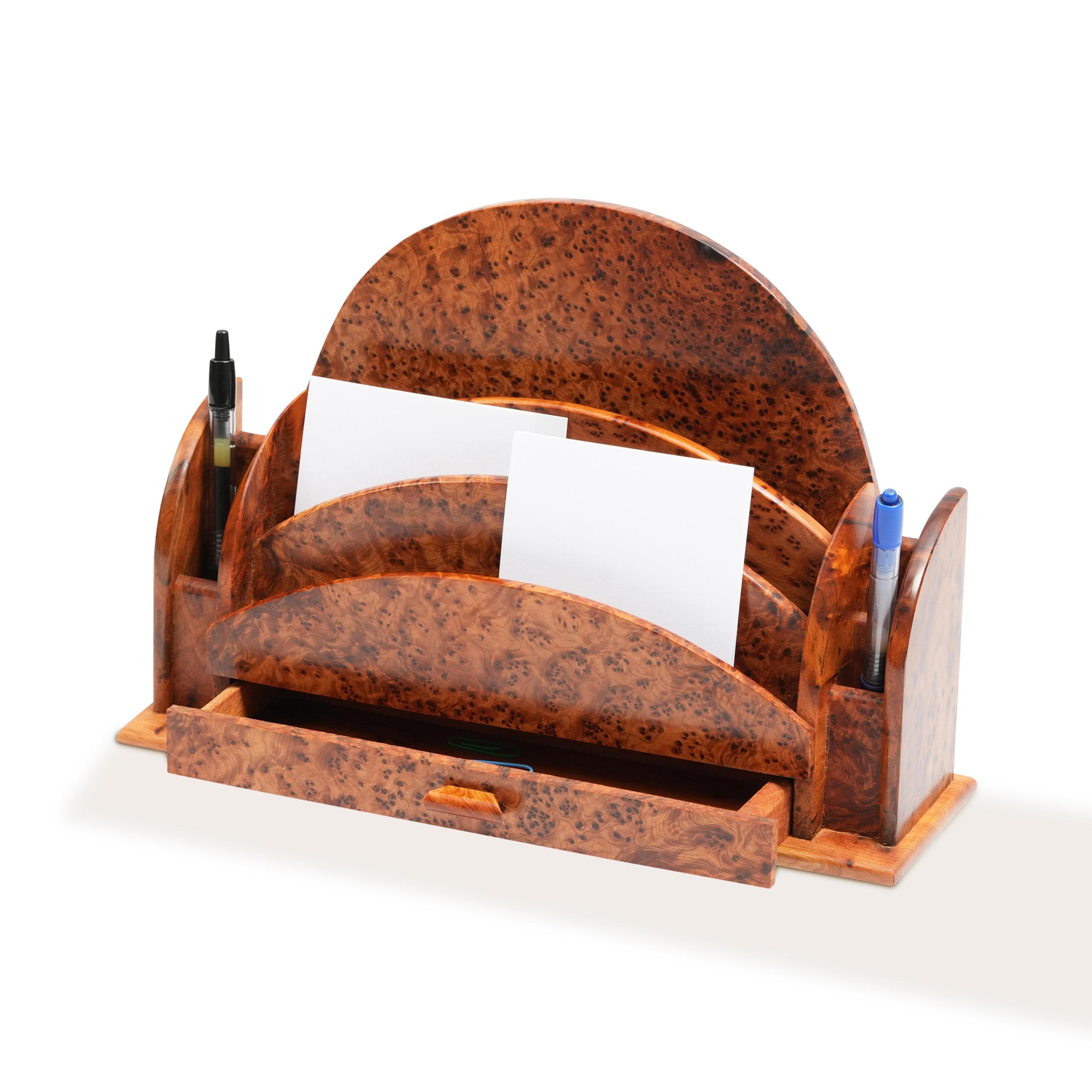 Handcrafted Thuya Burl Desk Organizer with Drawer