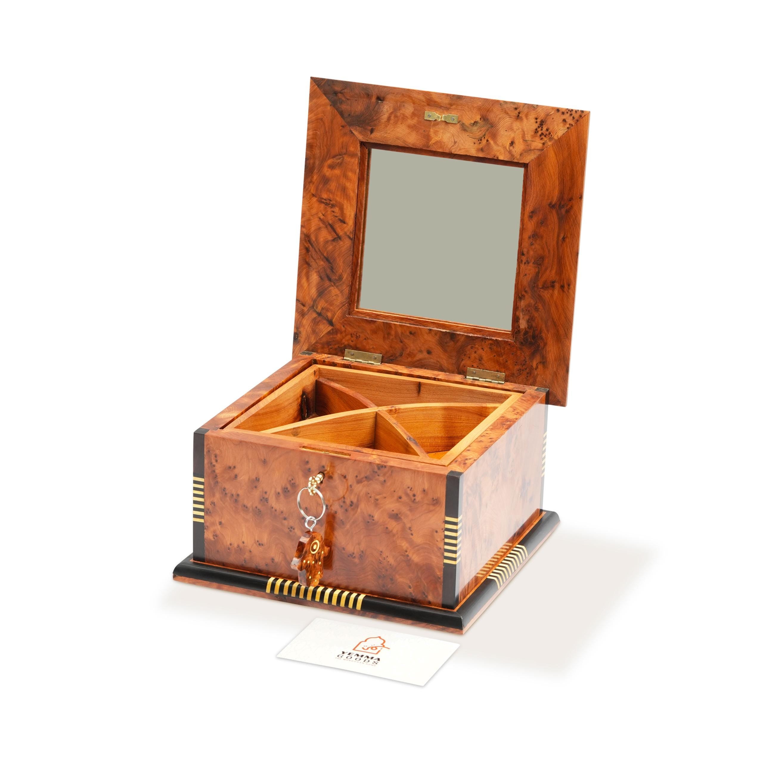 Handcrafted Thuya Wood Burl Jewelry Box: Moroccan Lockable Keepsake