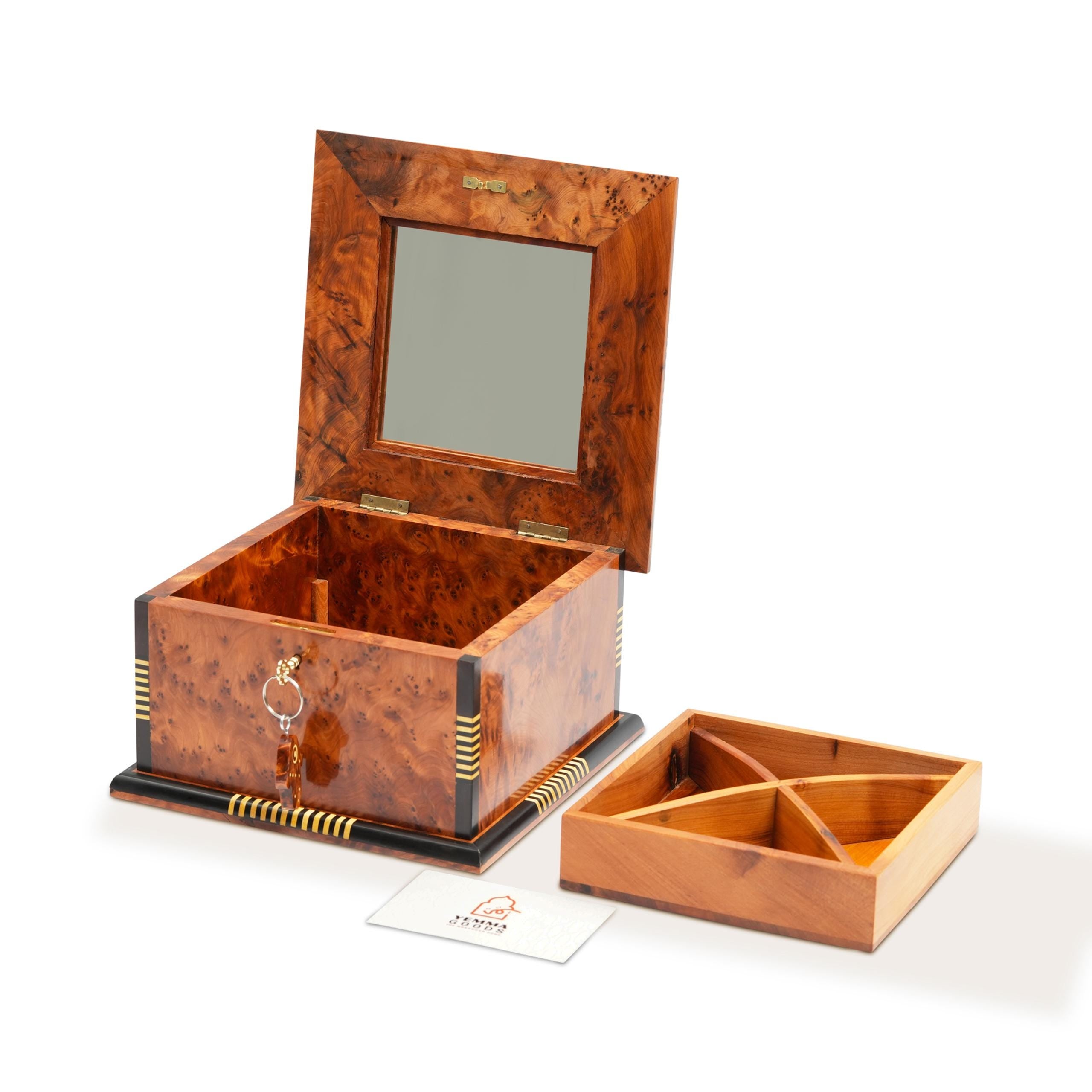 Handcrafted Thuya Wood Burl Jewelry Box: Moroccan Lockable Keepsake