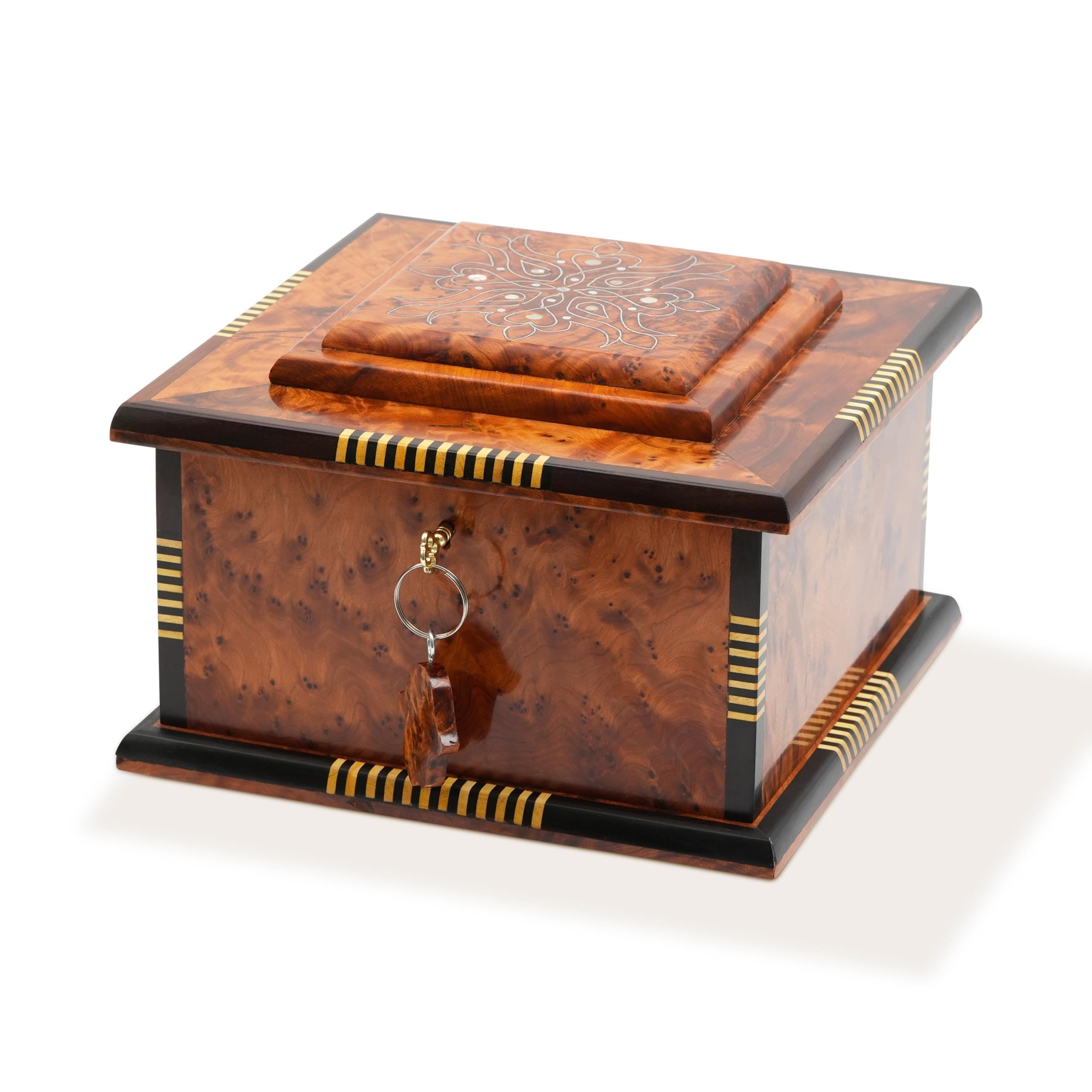 Handcrafted Thuya Wood Burl Jewelry Box: Moroccan Lockable Keepsake