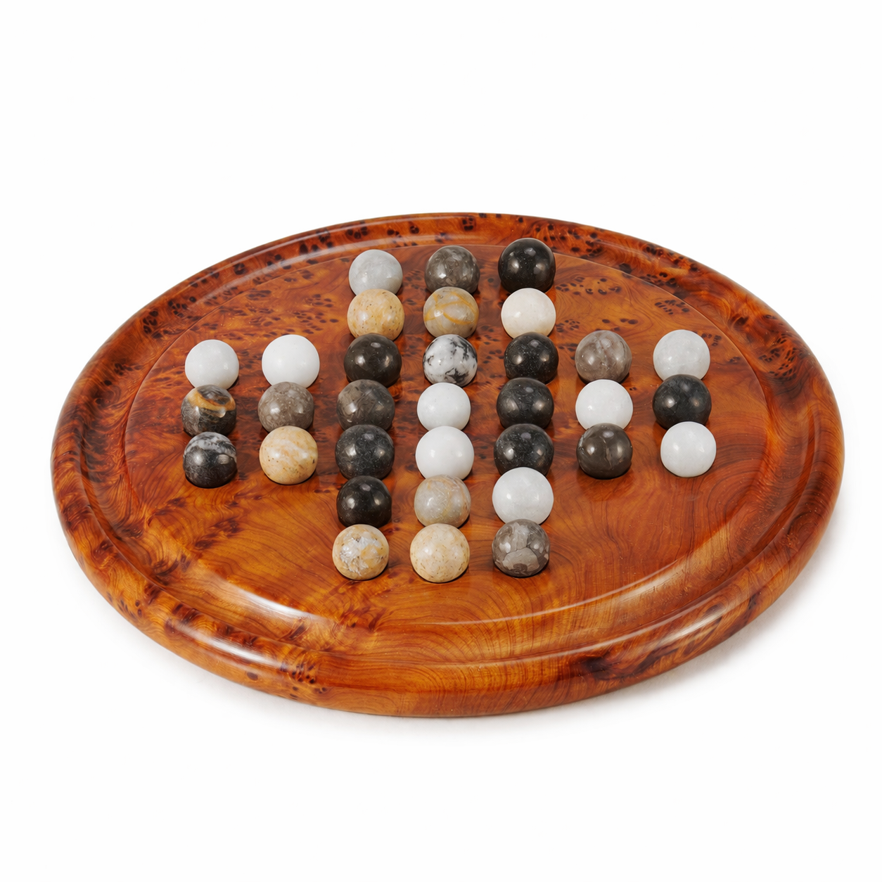 Thuya Wood Solitaire Game with Marble Balls