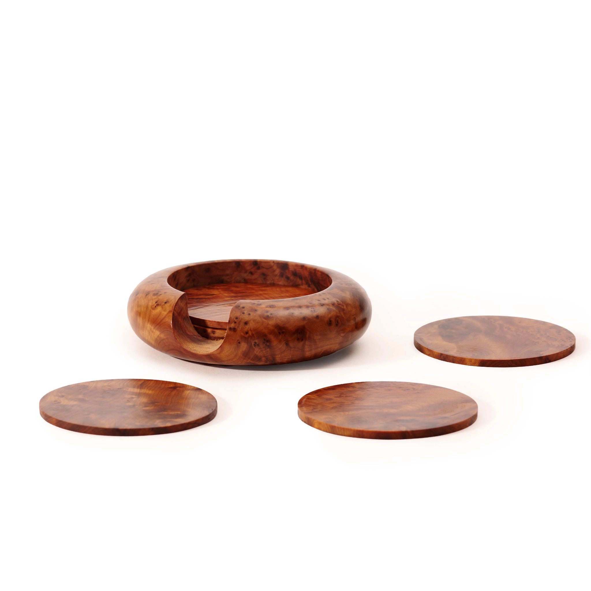 Set of 6 Handmade Thuya Wood Burl Coasters