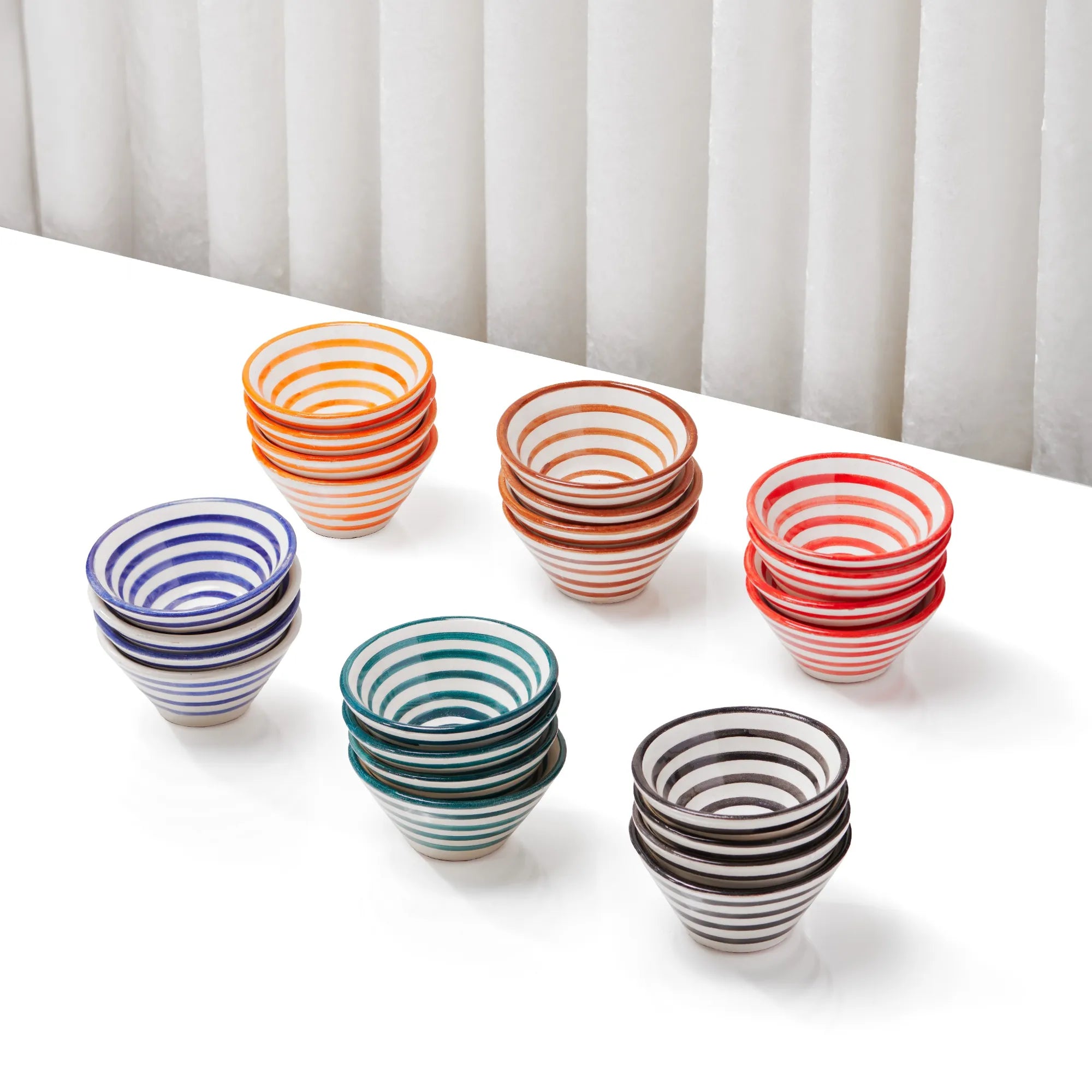 Handmade Ceramic Striped Dip Bowls - Set of 4