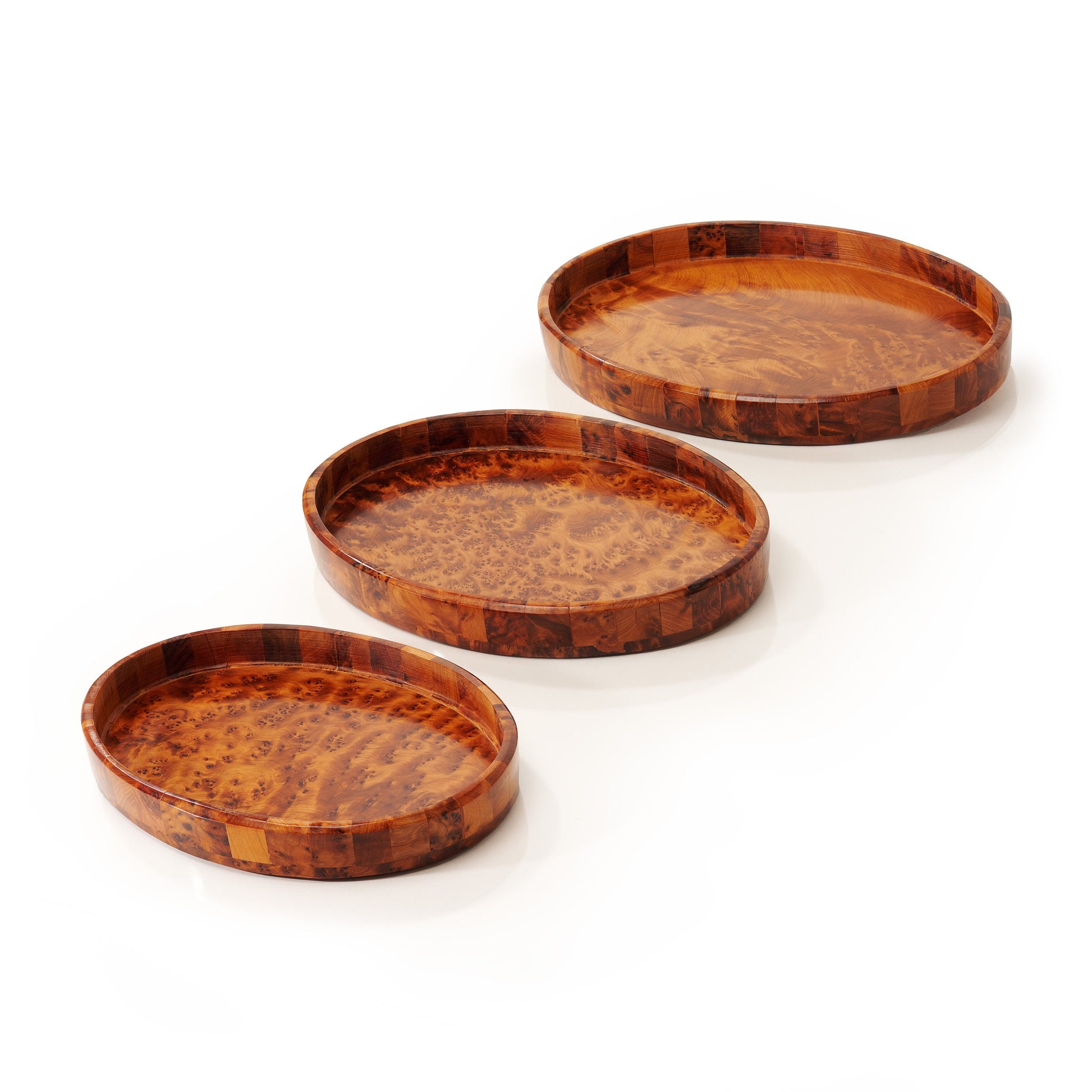 Thuya Wood Burl Veneer Trays Set of 3