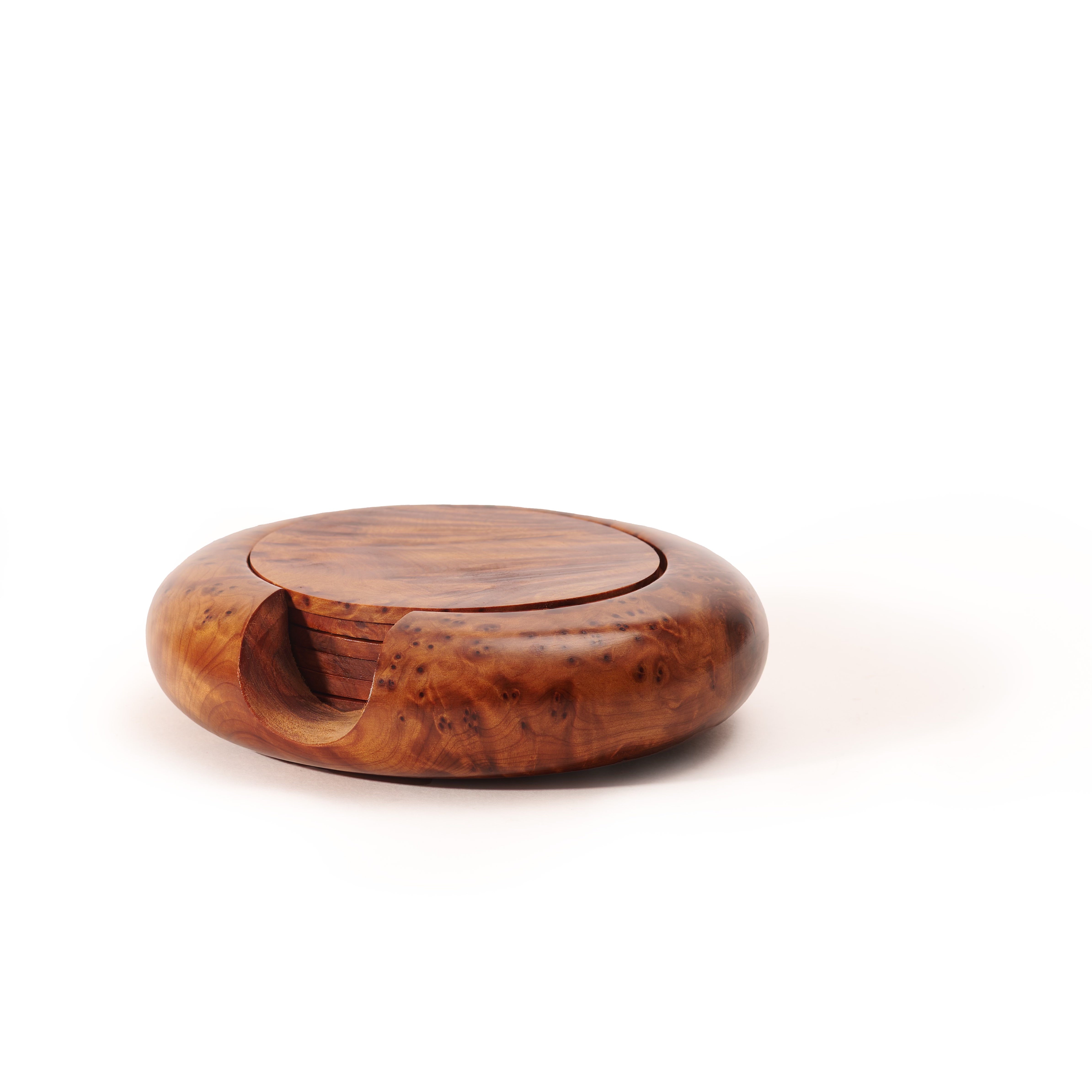 Set of 6 Handmade Thuya Wood Burl Coasters