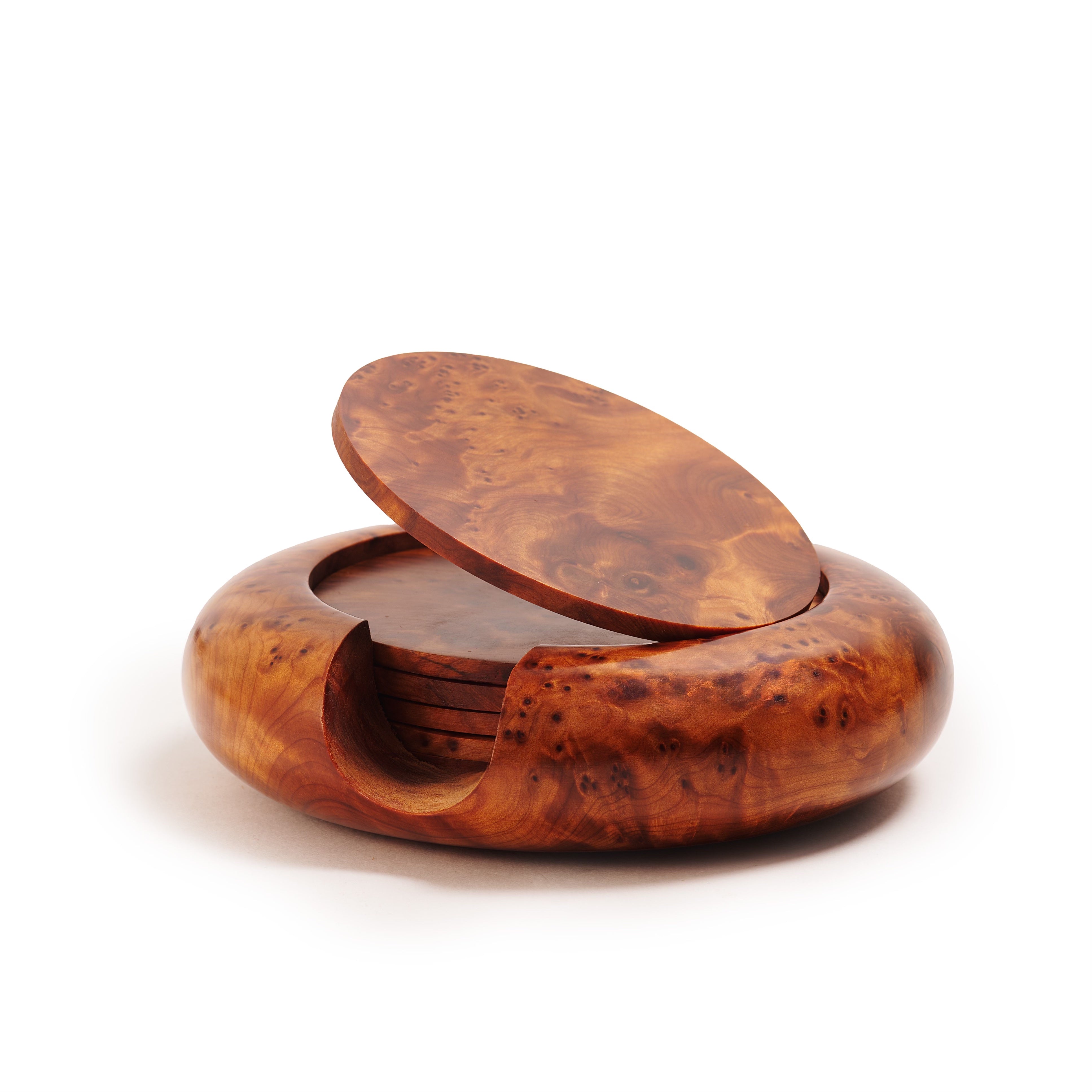 Set of 6 Handmade Thuya Wood Burl Coasters