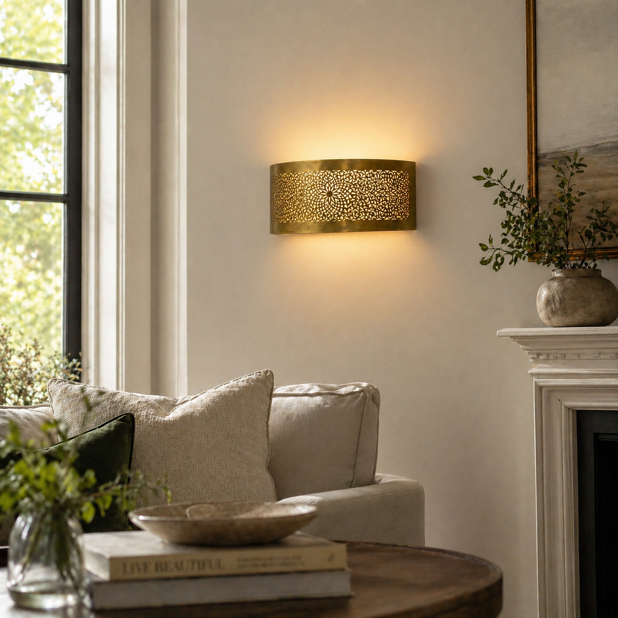 Handmade Moroccan Brass Horizontal Wall Sconce – NOOR