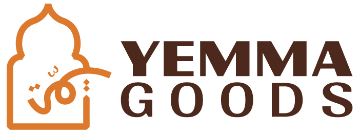 yemma goods logo composed of a moroccan door shape on the left and YEMMA GOODS in capital letters on the right