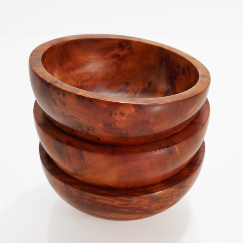 3 stacked thuya wood burl veneer bowls for keys, crystals and stones
