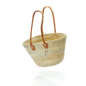 Palm leaf moroccan handmade french market basket - beach bag with leather handles
