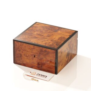 Thuya wooden jewelry box AKAL featuring a polished shiny finish, and black cedar wood edges