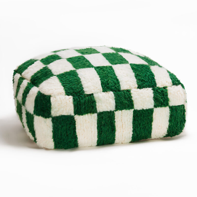 moroccan handmade handwoven checkered Pouf - Green and white