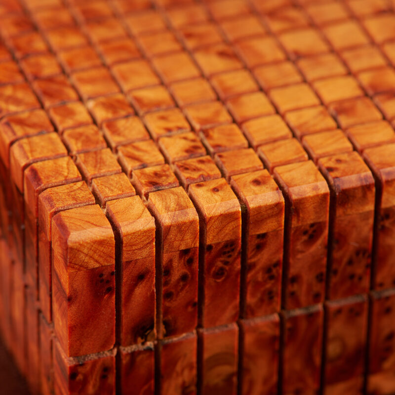close up shot on texture of AZTTA thuya wood secret box