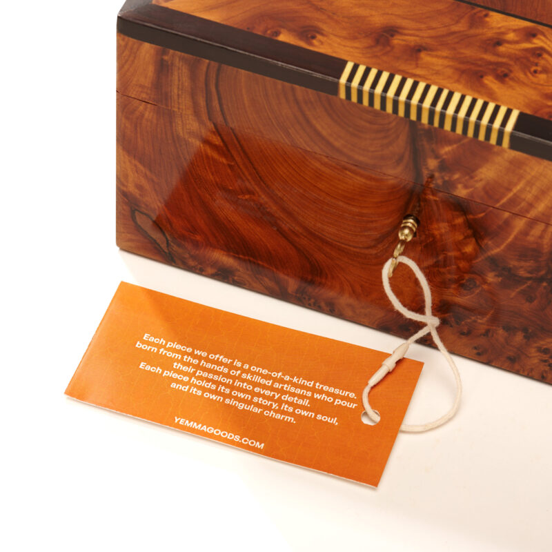 close up on thuya wood jewelry box ORIENT by yemma goods